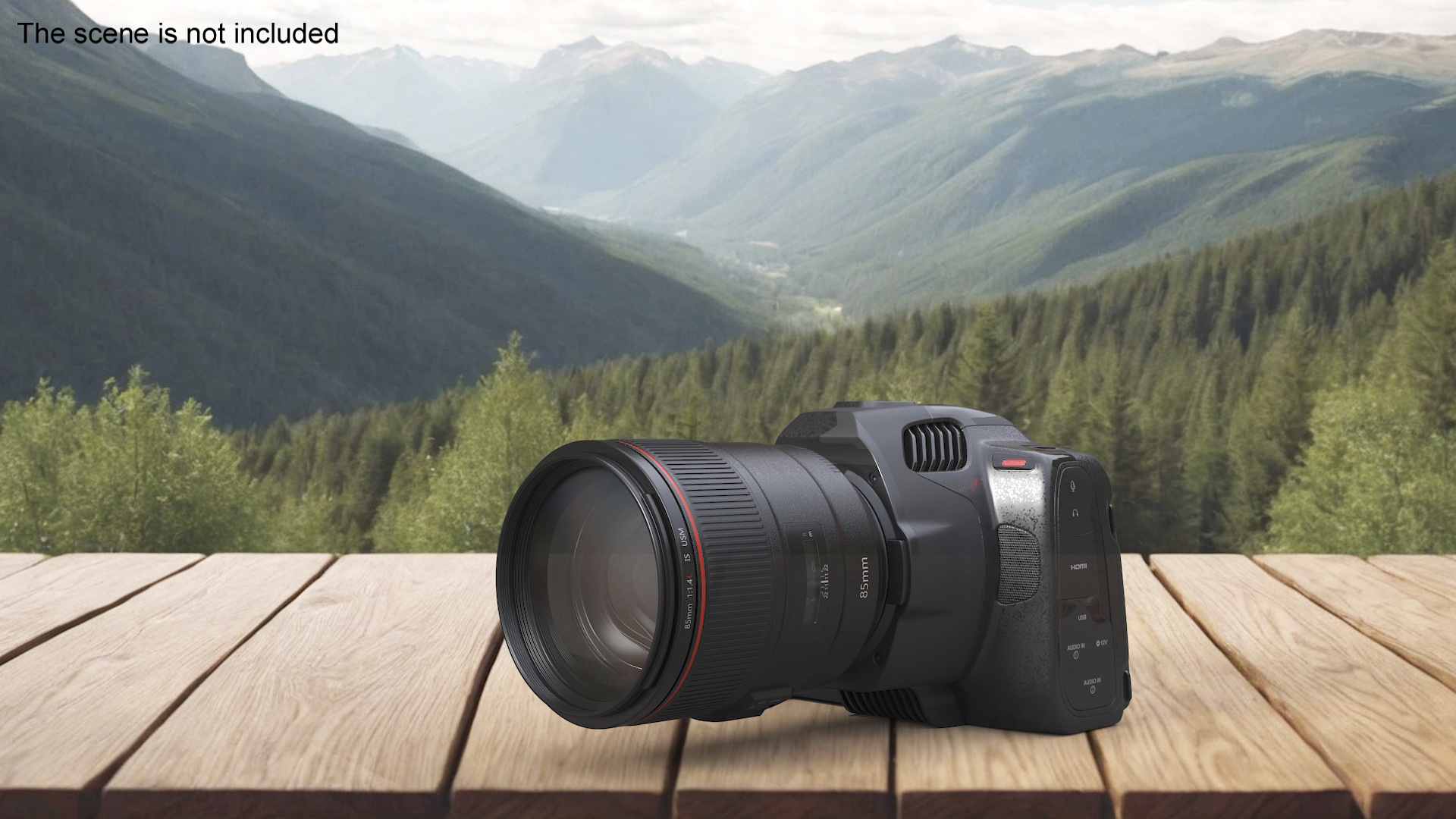 3D model Modern Professional Camera Light On with Lens