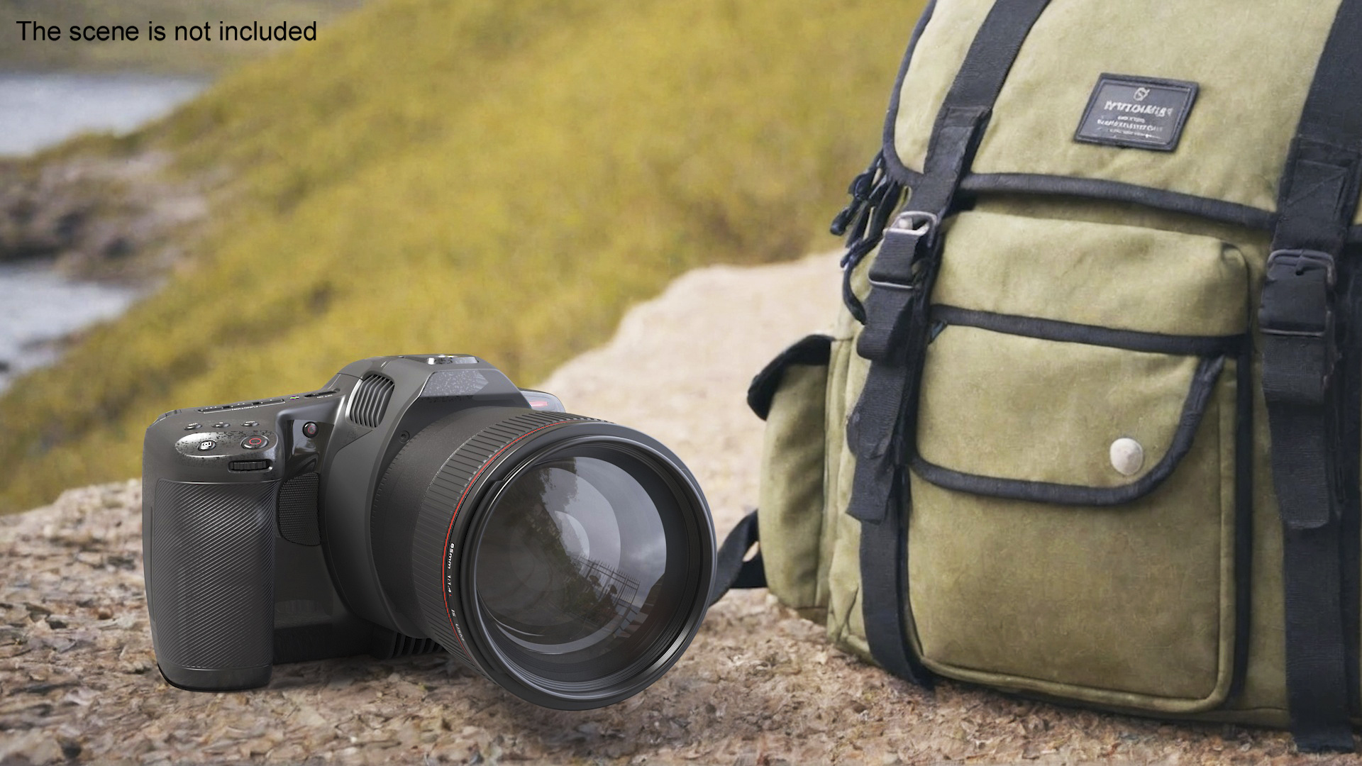 3D model Modern Professional Camera Light On with Lens