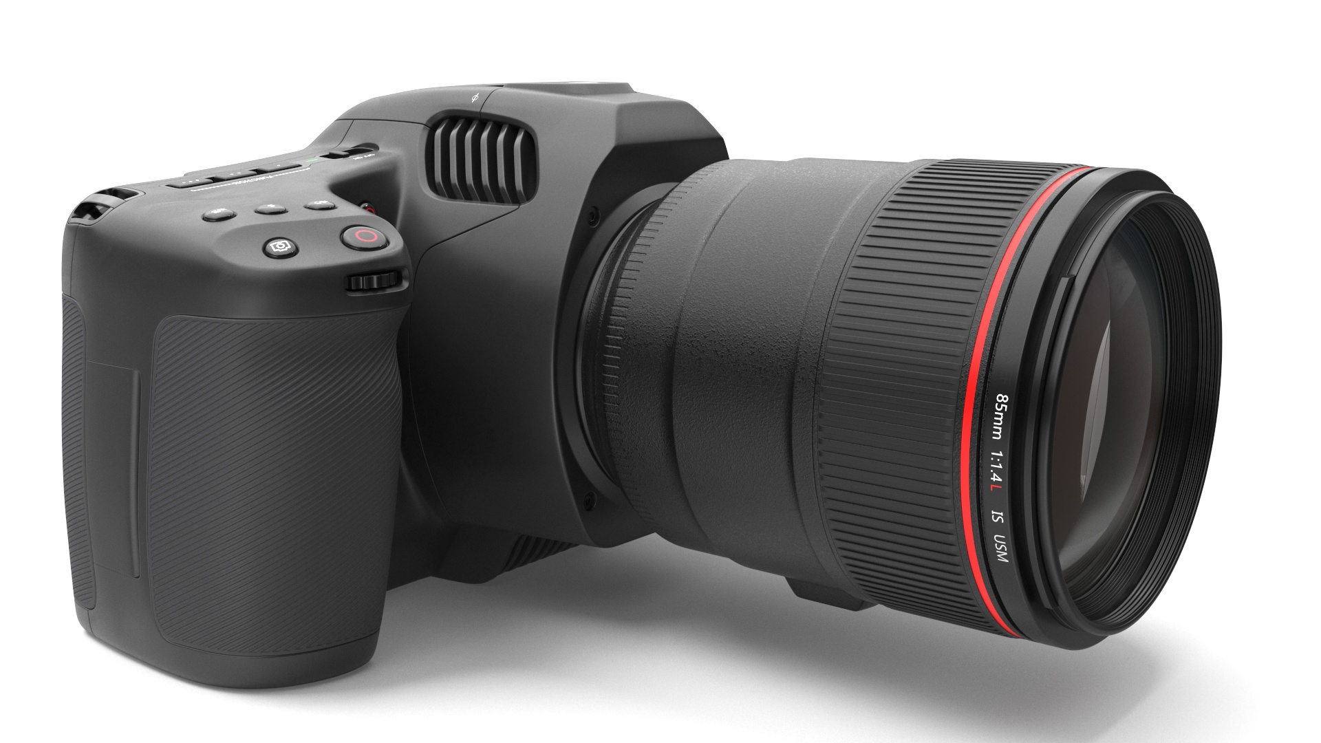3D model Modern Professional Camera Light On with Lens