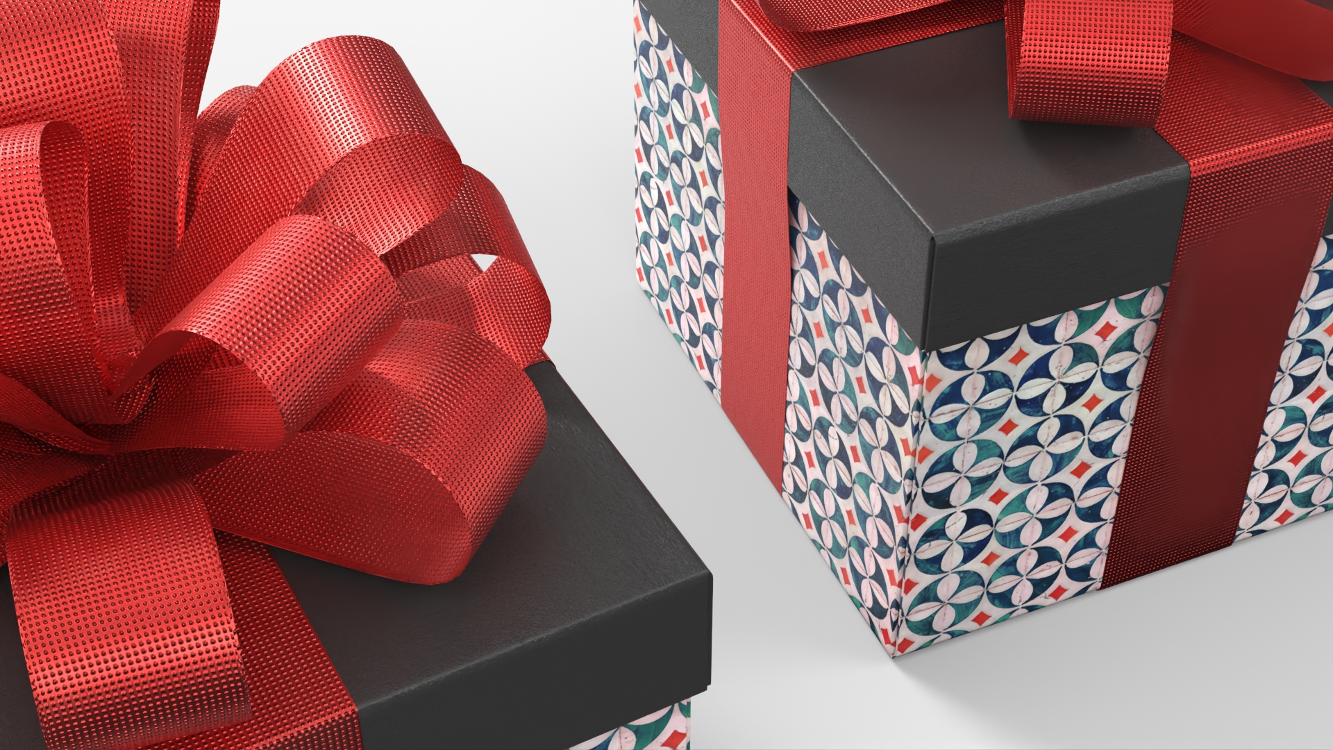 Patterned Square Gift Box with Bow Black Red - view 3