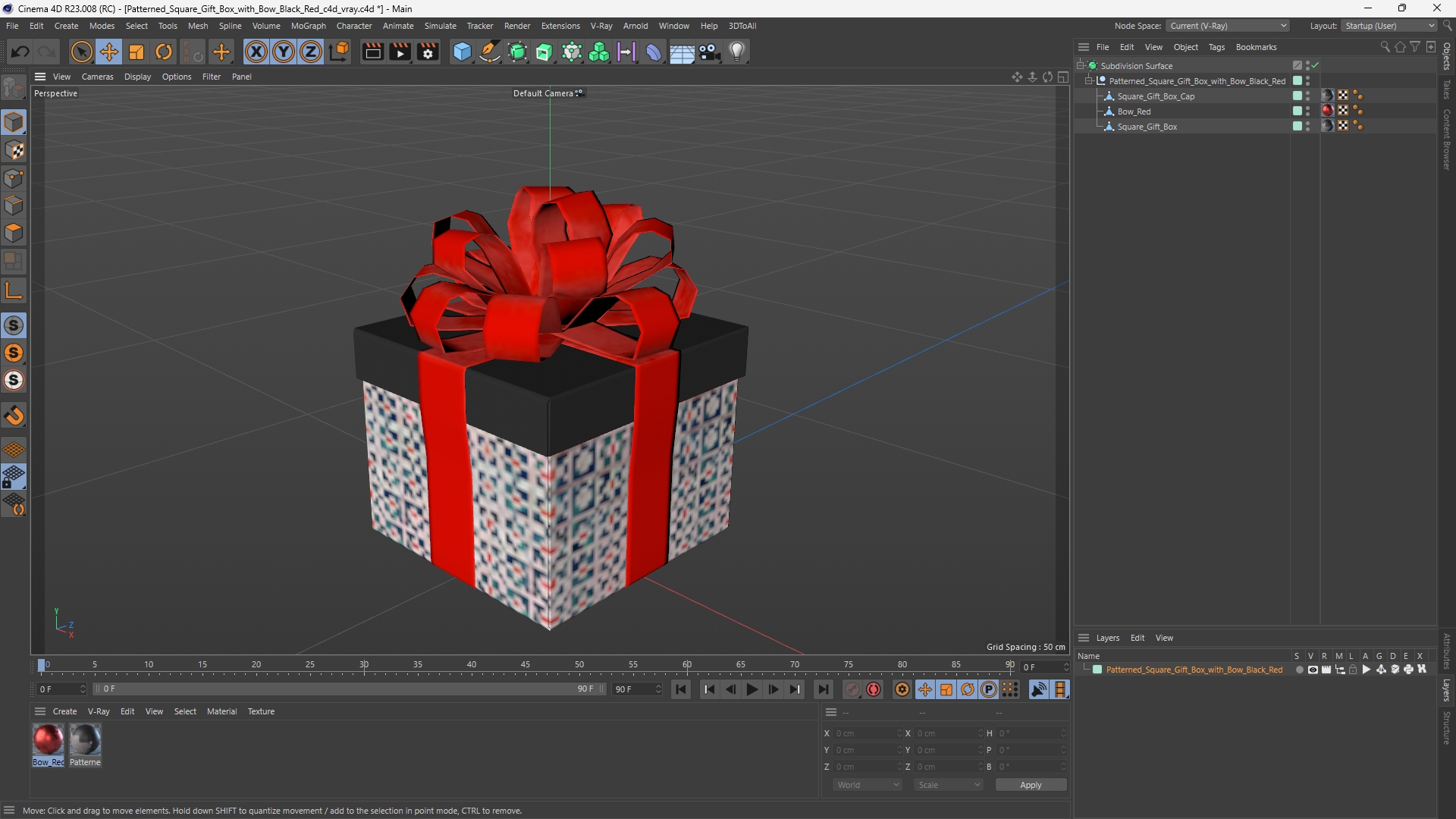 Patterned Square Gift Box with Bow Black Red - view 12