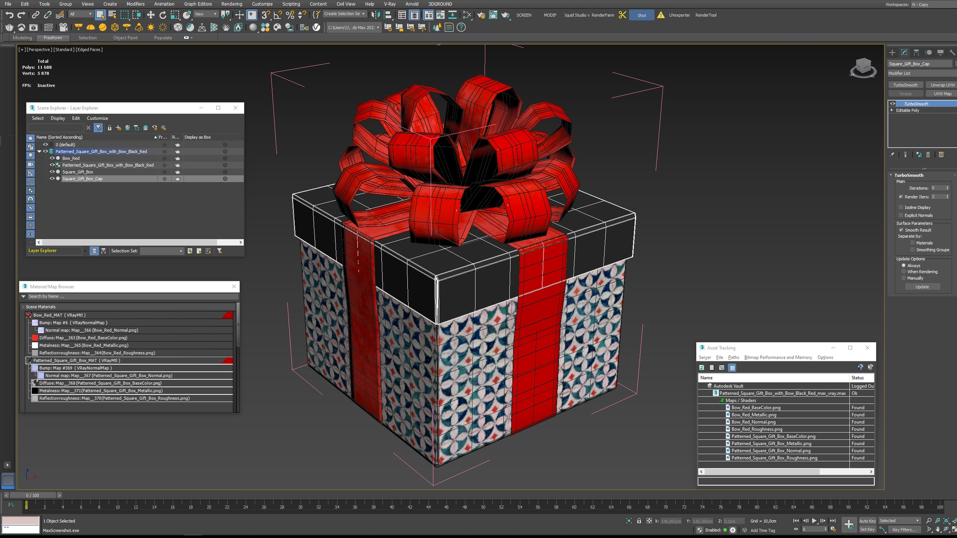 Patterned Square Gift Box with Bow Black Red - view 9