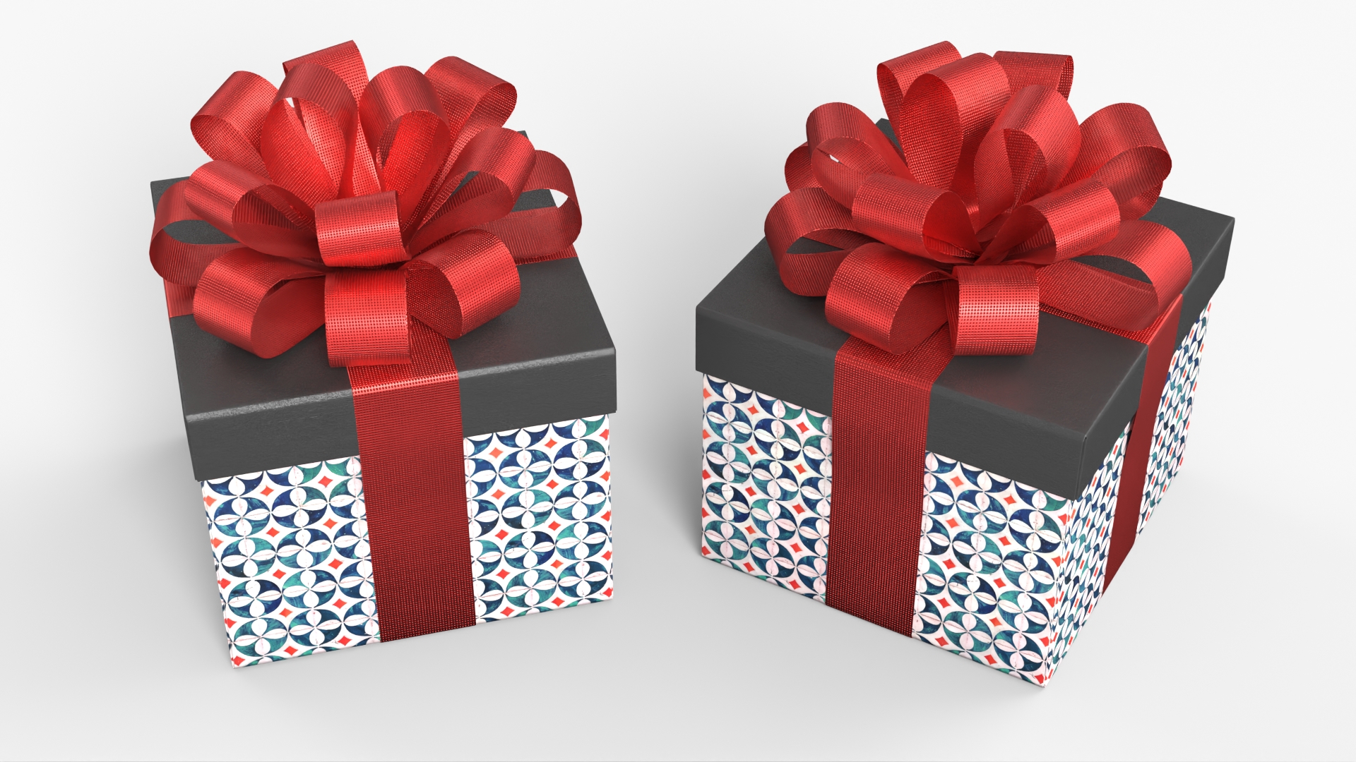 Patterned Square Gift Box with Bow Black Red - view 2