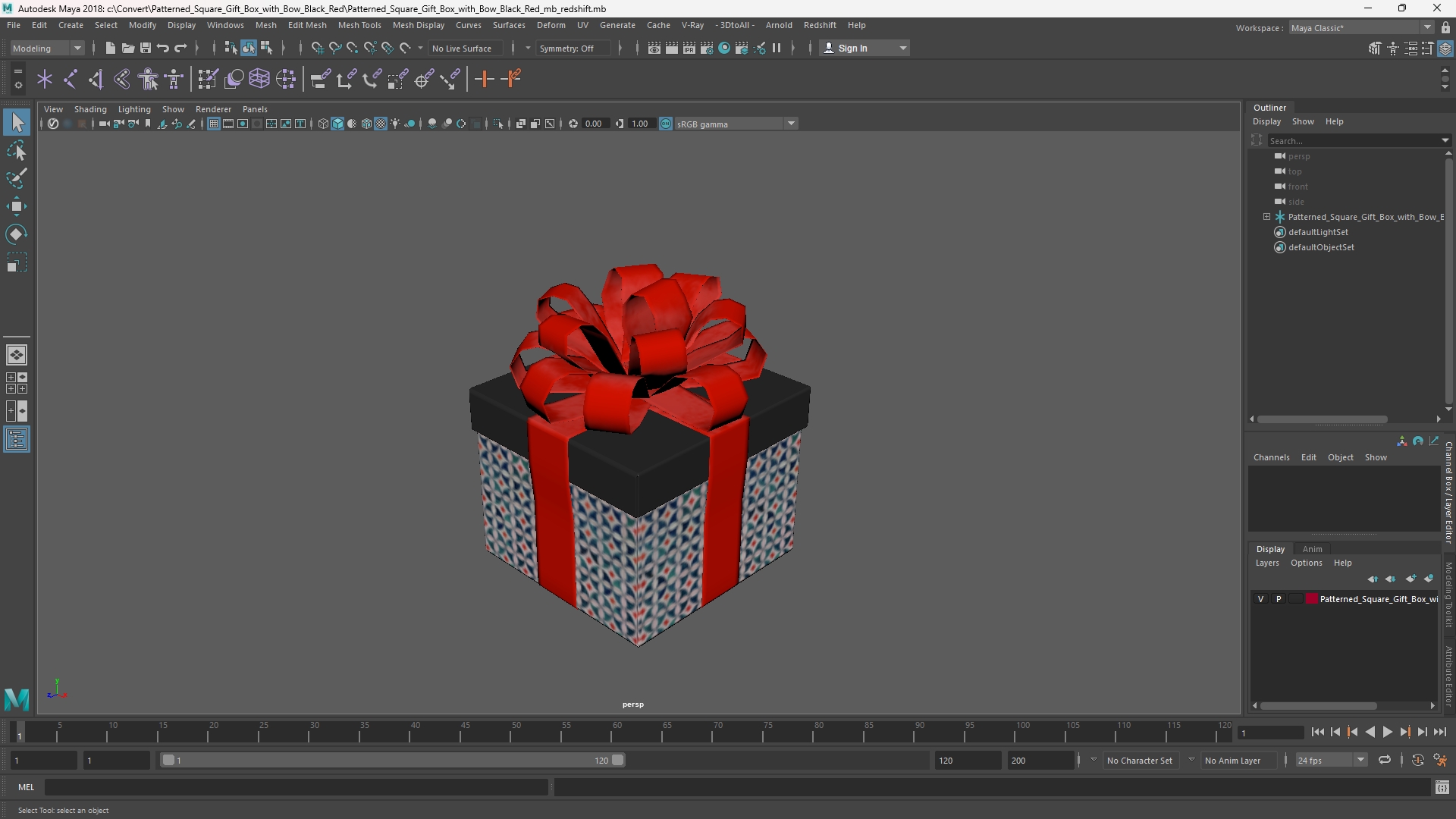 Patterned Square Gift Box with Bow Black Red - view 11