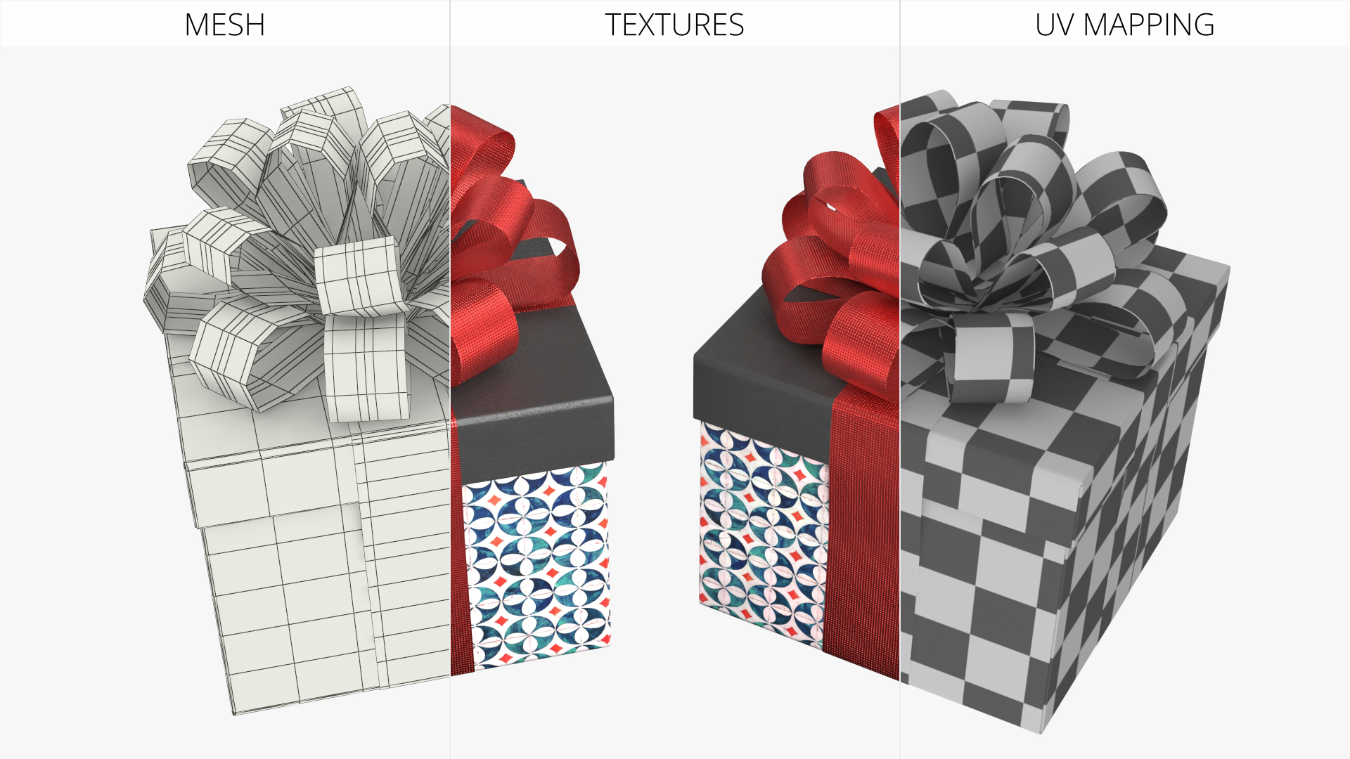 Patterned Square Gift Box with Bow Black Red - view 4