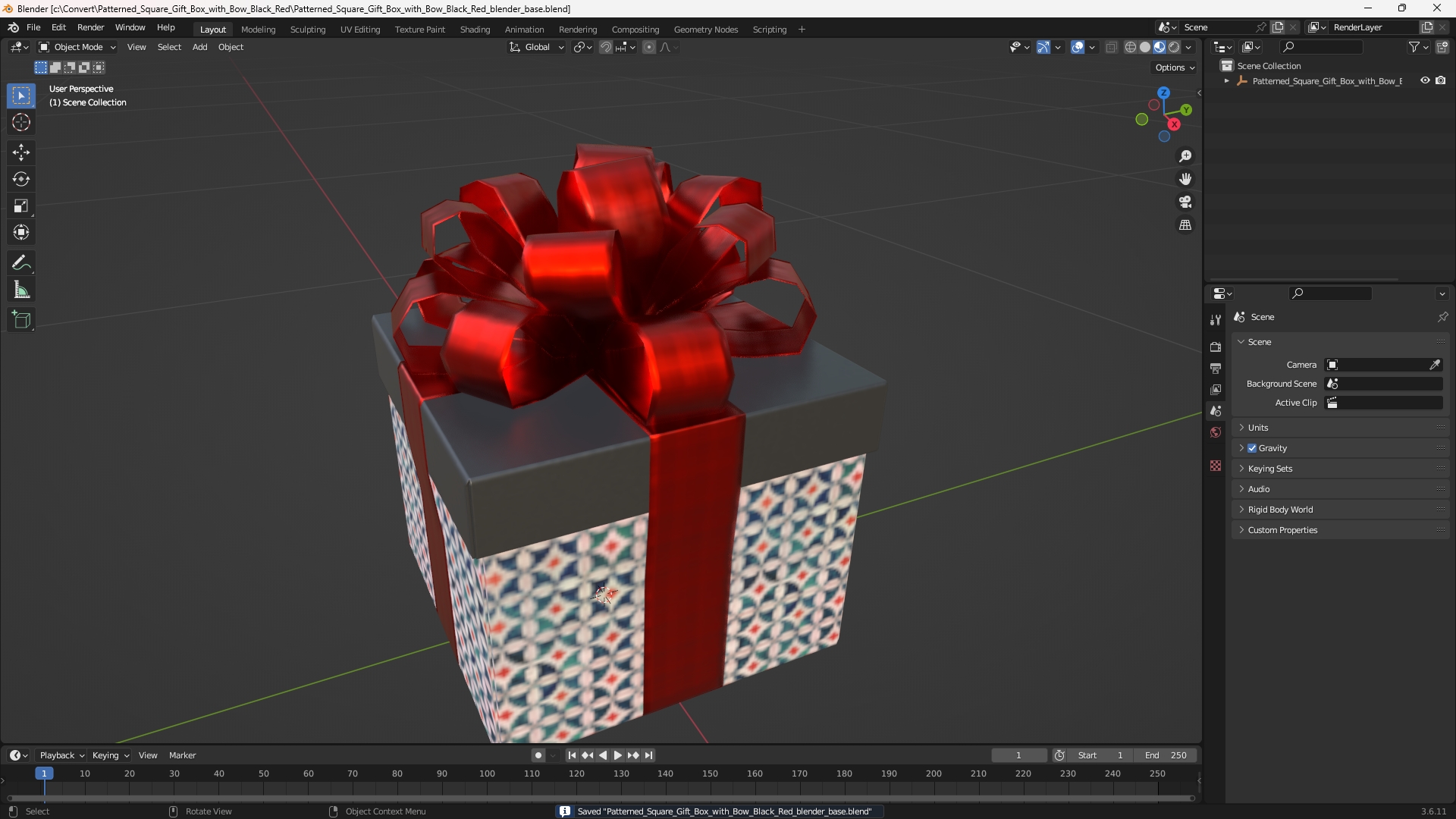 Patterned Square Gift Box with Bow Black Red - view 10