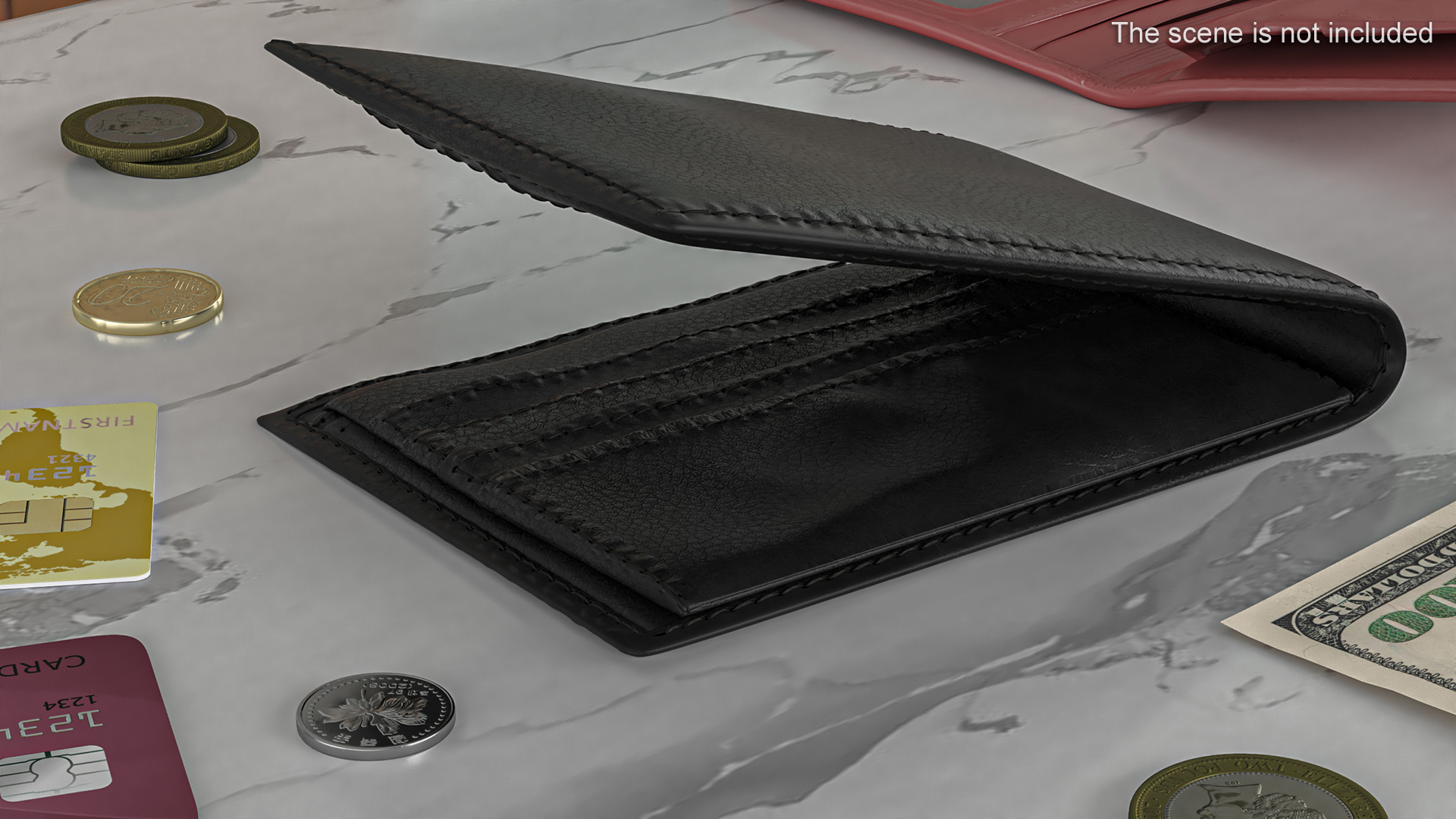 Men Leather Wallet Black 3D model