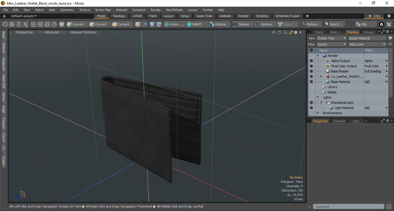Men Leather Wallet Black 3D model