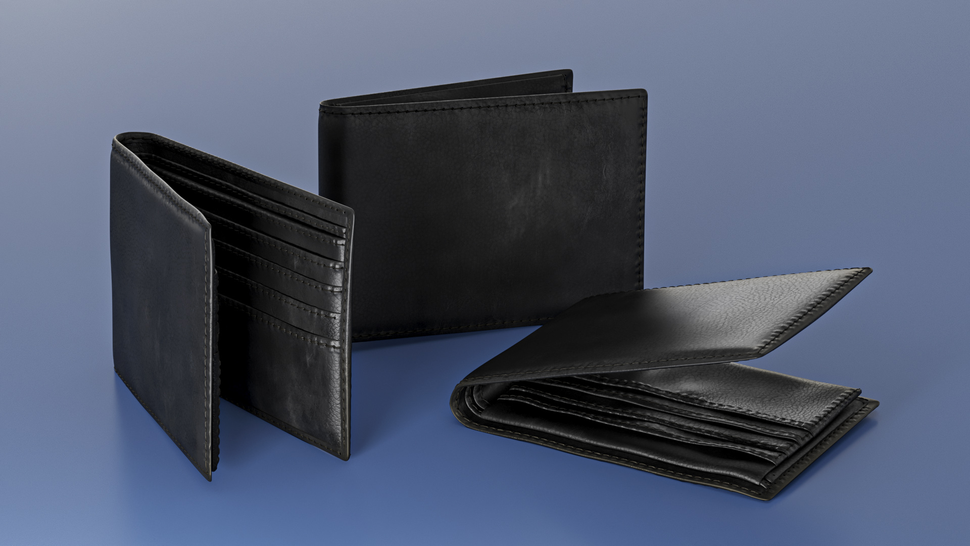 Men Leather Wallet Black 3D model