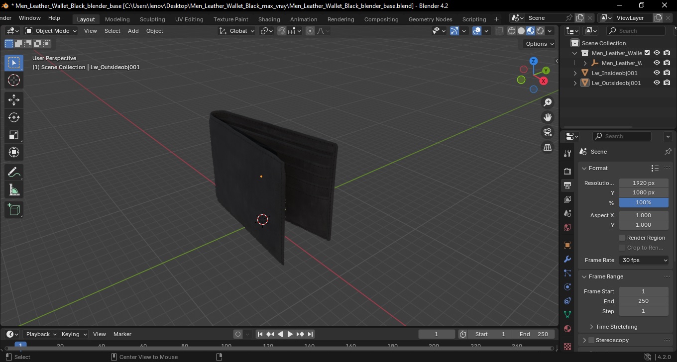 Men Leather Wallet Black 3D model