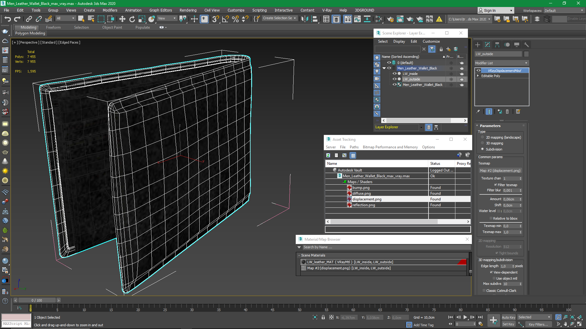 Men Leather Wallet Black 3D model