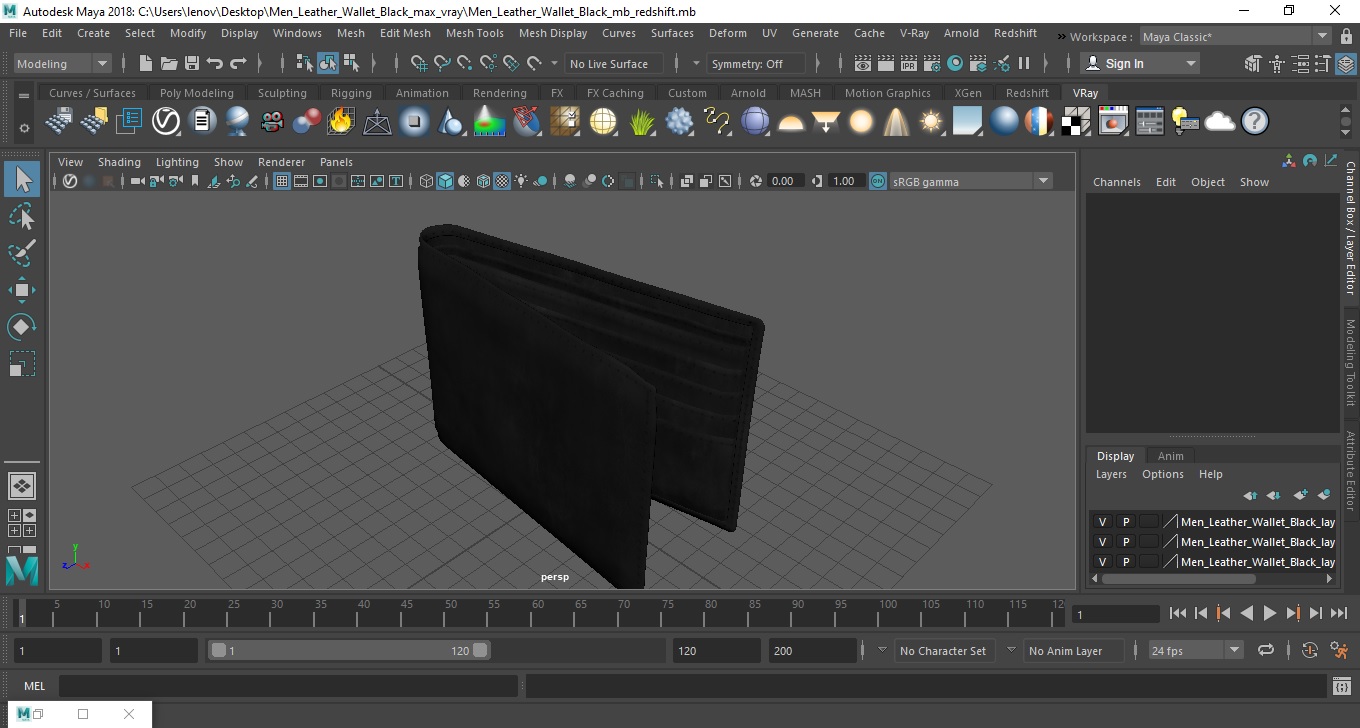Men Leather Wallet Black 3D model