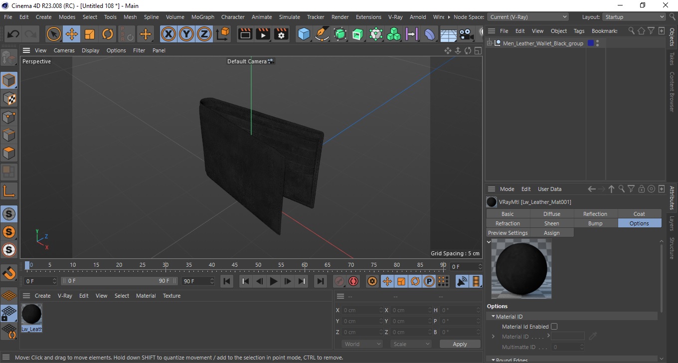 Men Leather Wallet Black 3D model
