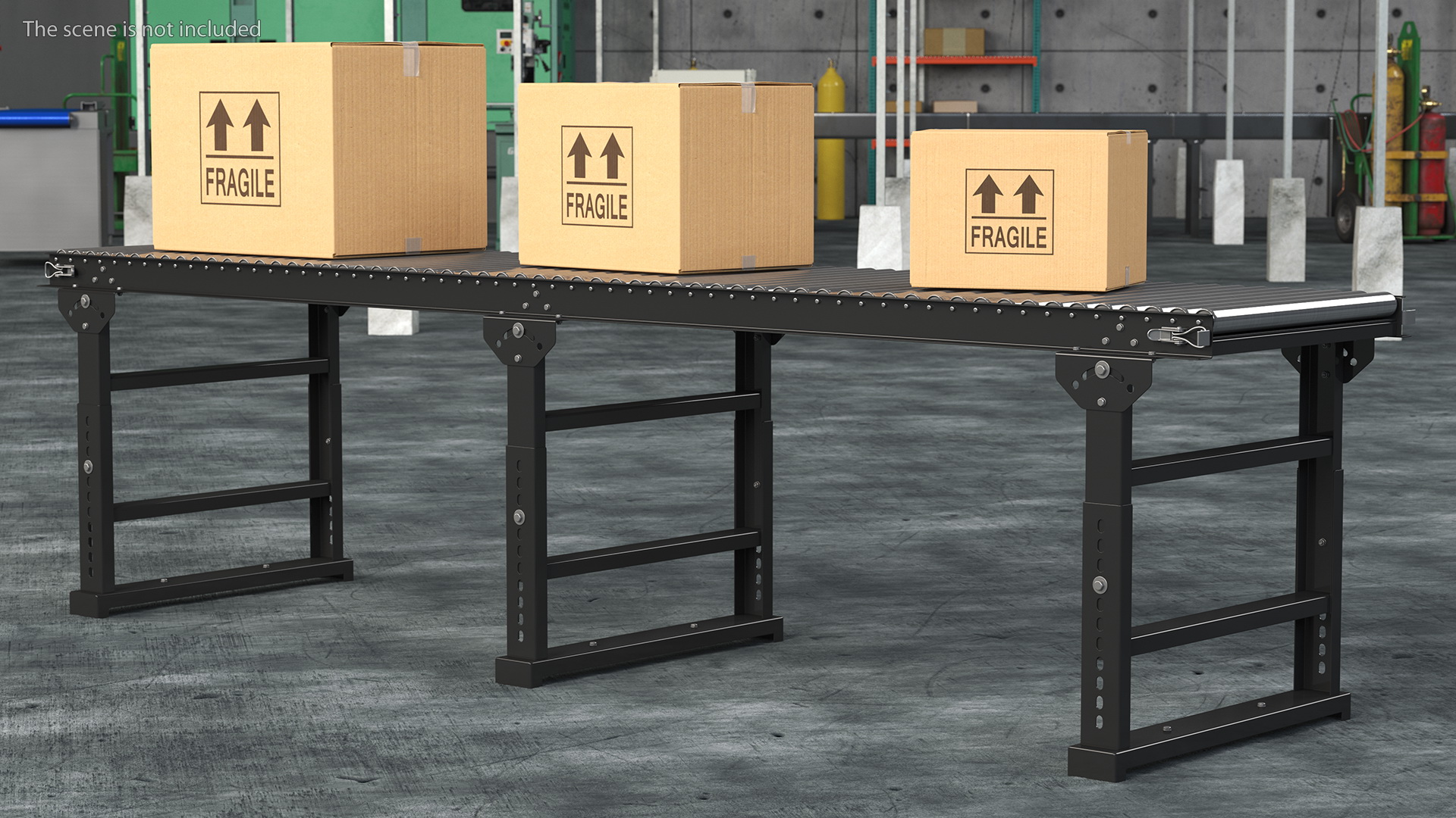 3D Conveyor Roller with Cardboard Boxes