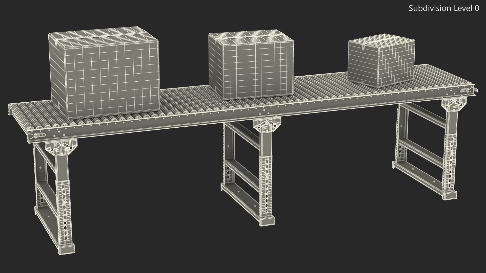 3D Conveyor Roller with Cardboard Boxes