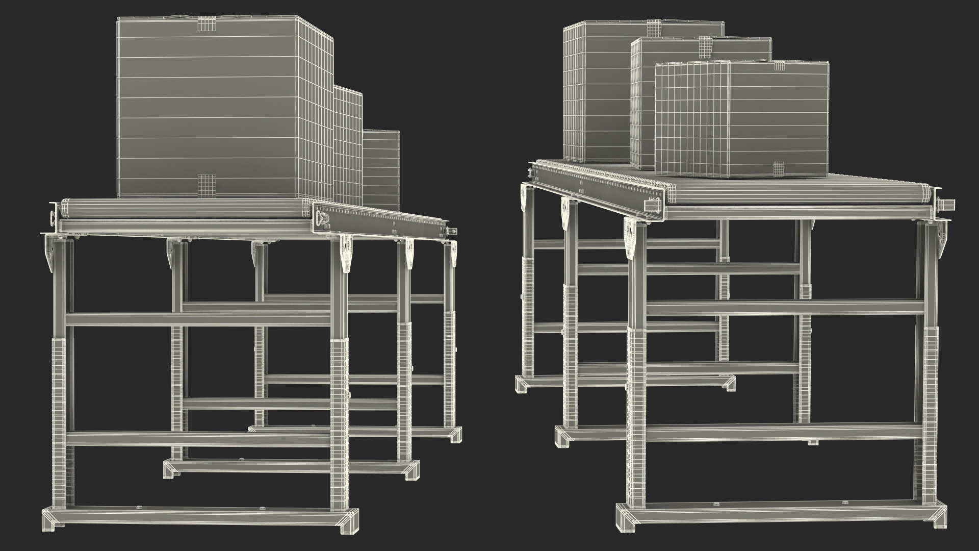 3D Conveyor Roller with Cardboard Boxes