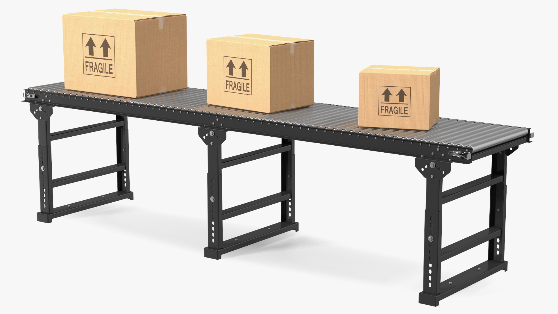 3D Conveyor Roller with Cardboard Boxes