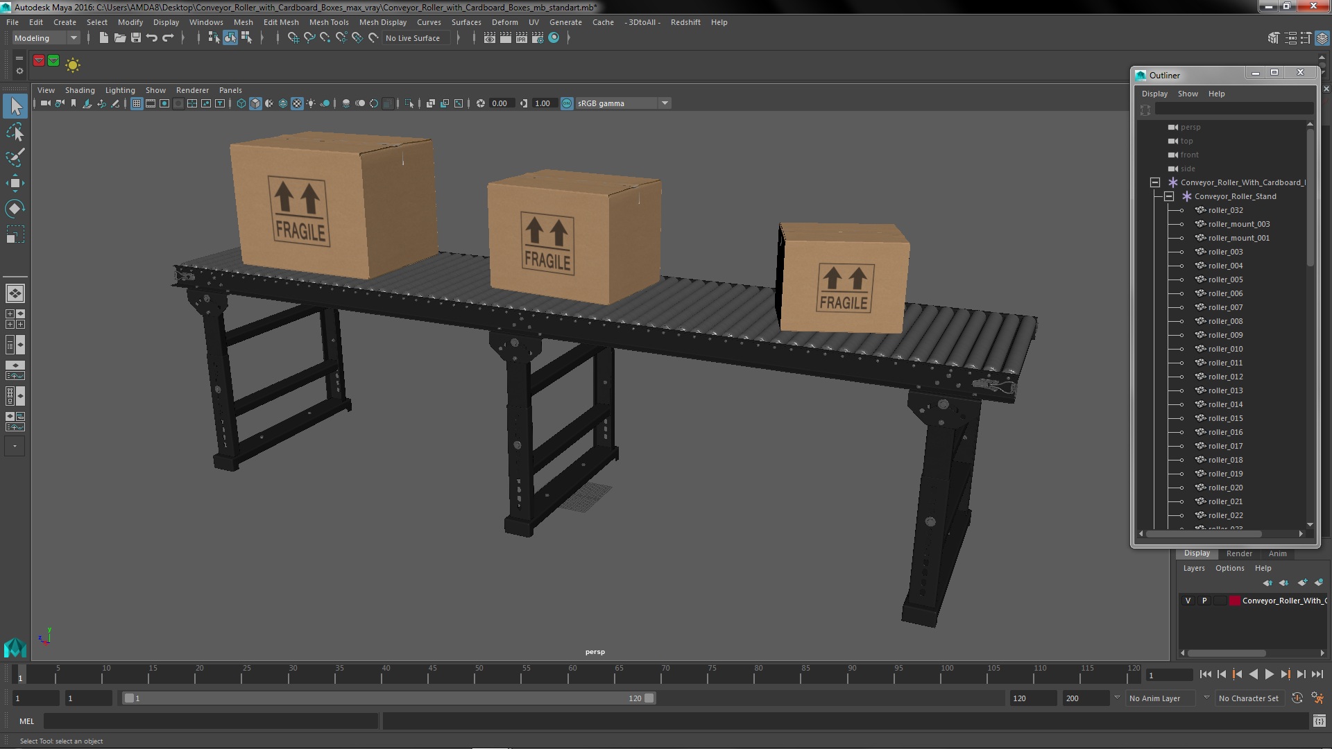 3D Conveyor Roller with Cardboard Boxes