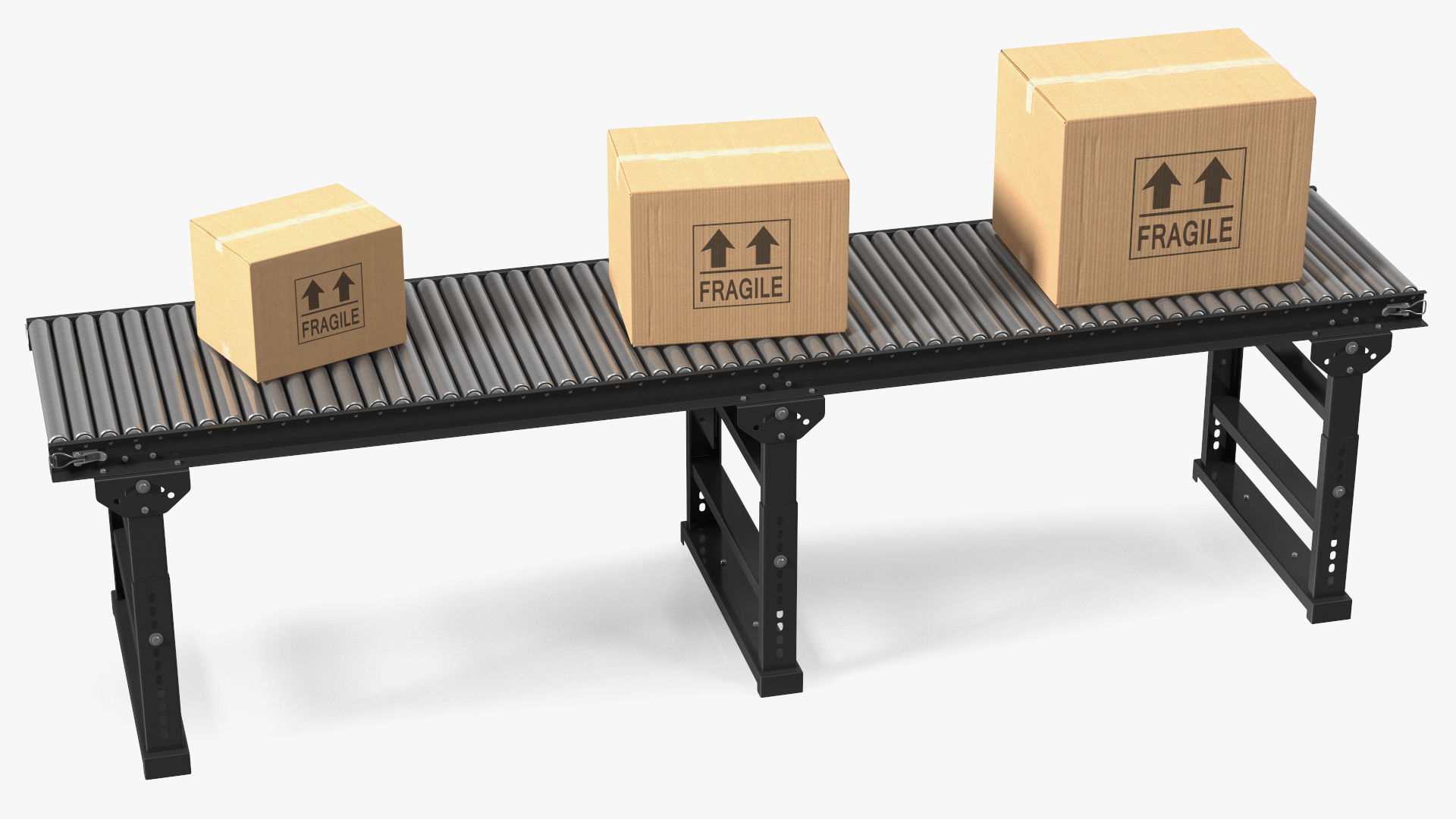 3D Conveyor Roller with Cardboard Boxes