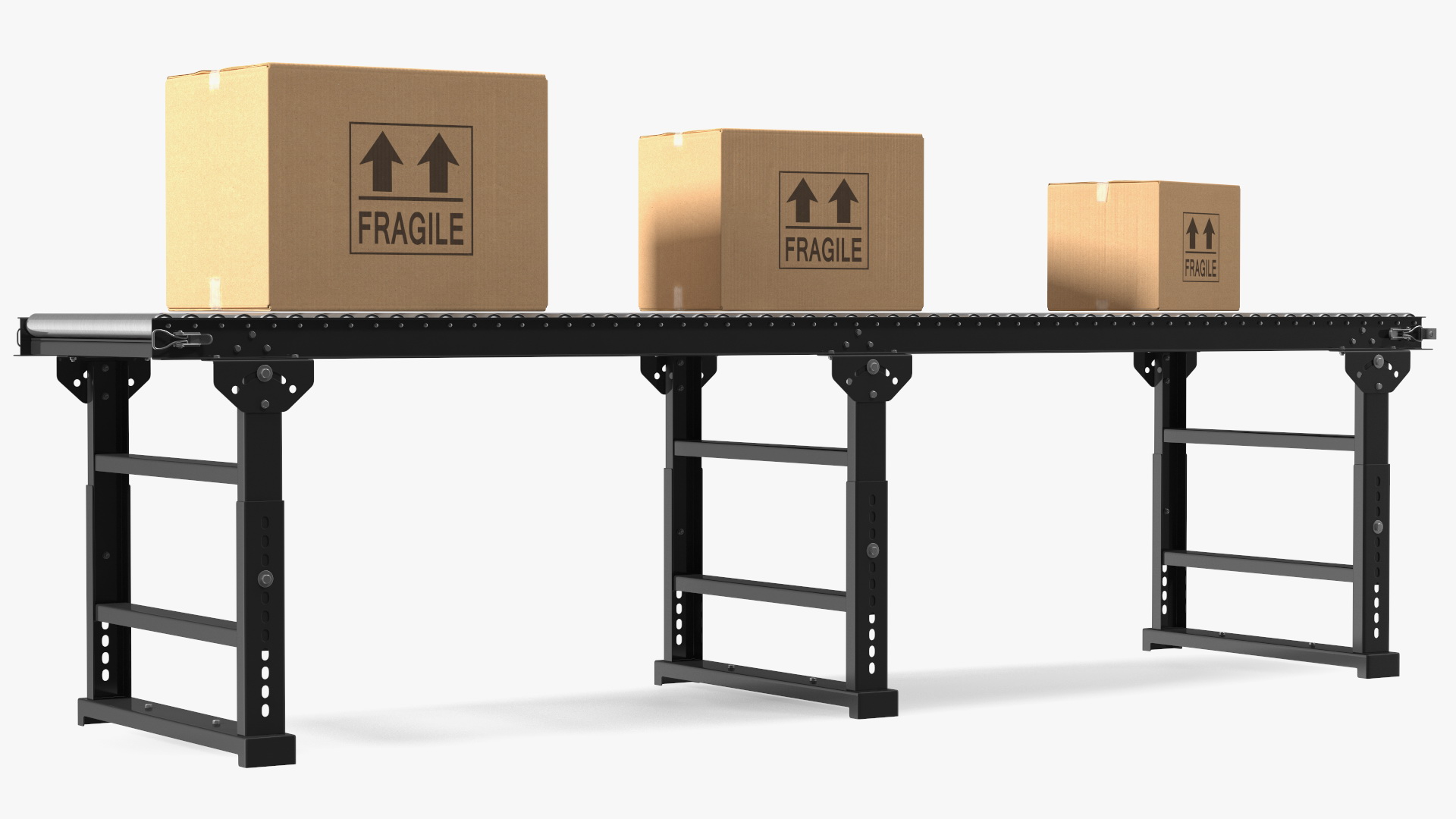 3D Conveyor Roller with Cardboard Boxes
