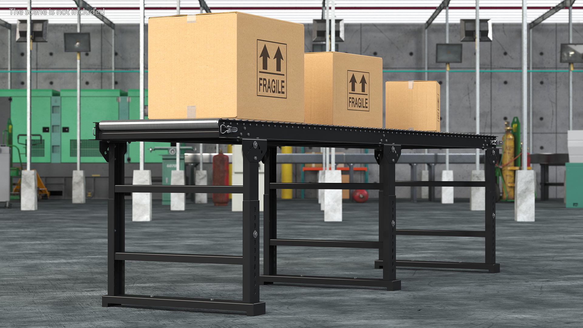 3D Conveyor Roller with Cardboard Boxes