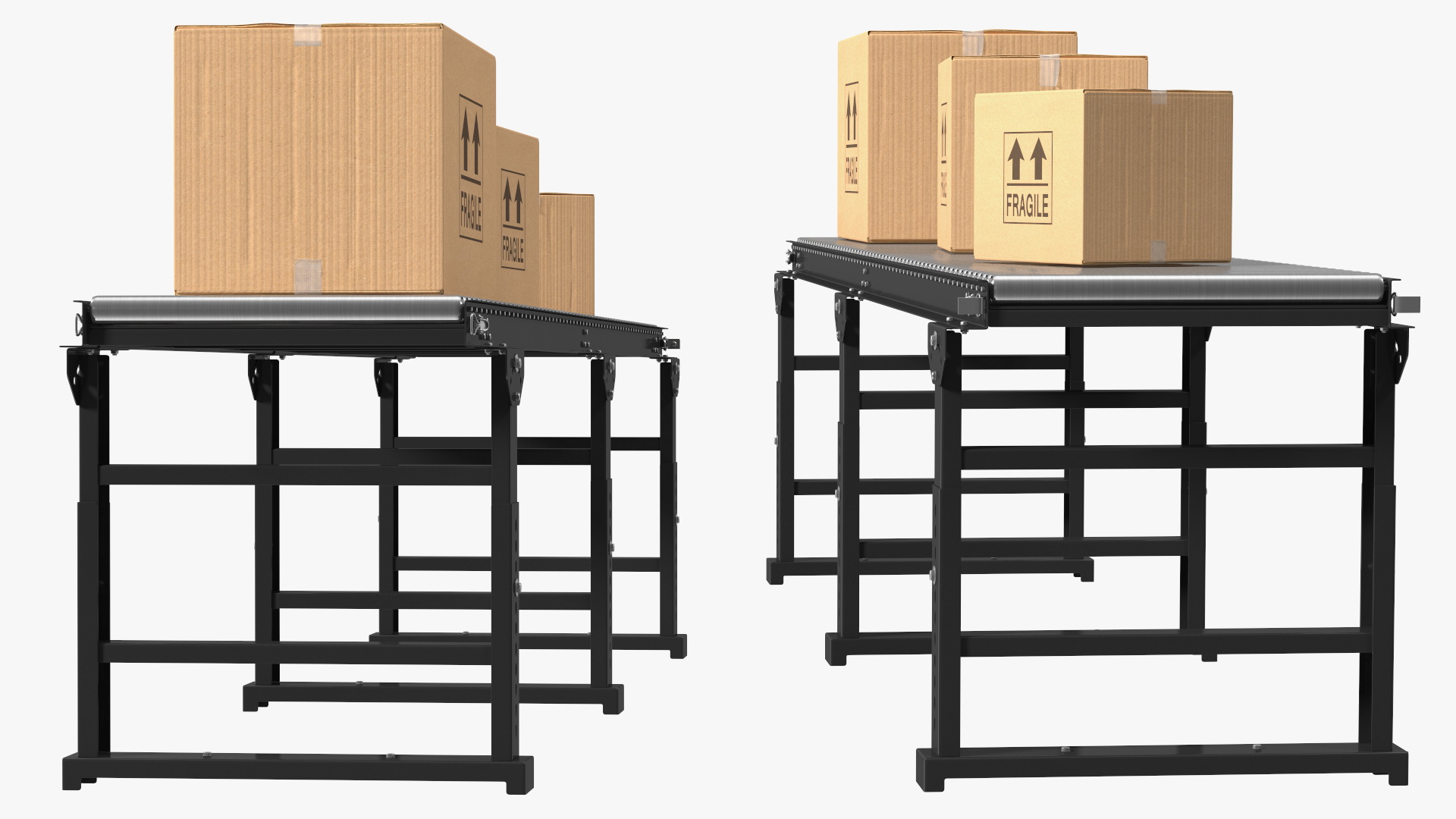 3D Conveyor Roller with Cardboard Boxes