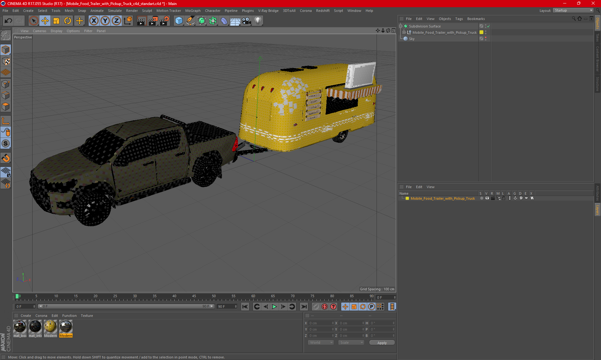 Mobile Food Trailer with Pickup Truck 3D
