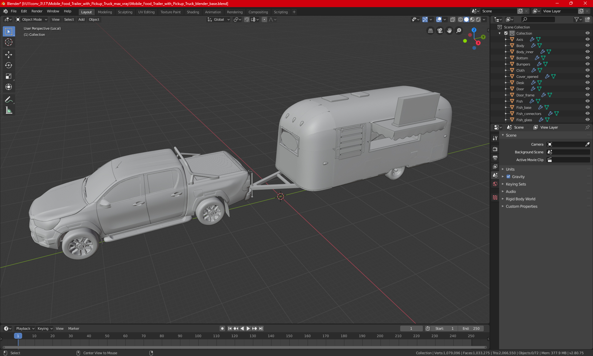 Mobile Food Trailer with Pickup Truck 3D