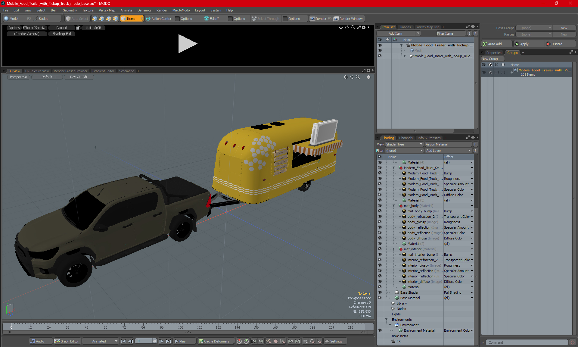 Mobile Food Trailer with Pickup Truck 3D