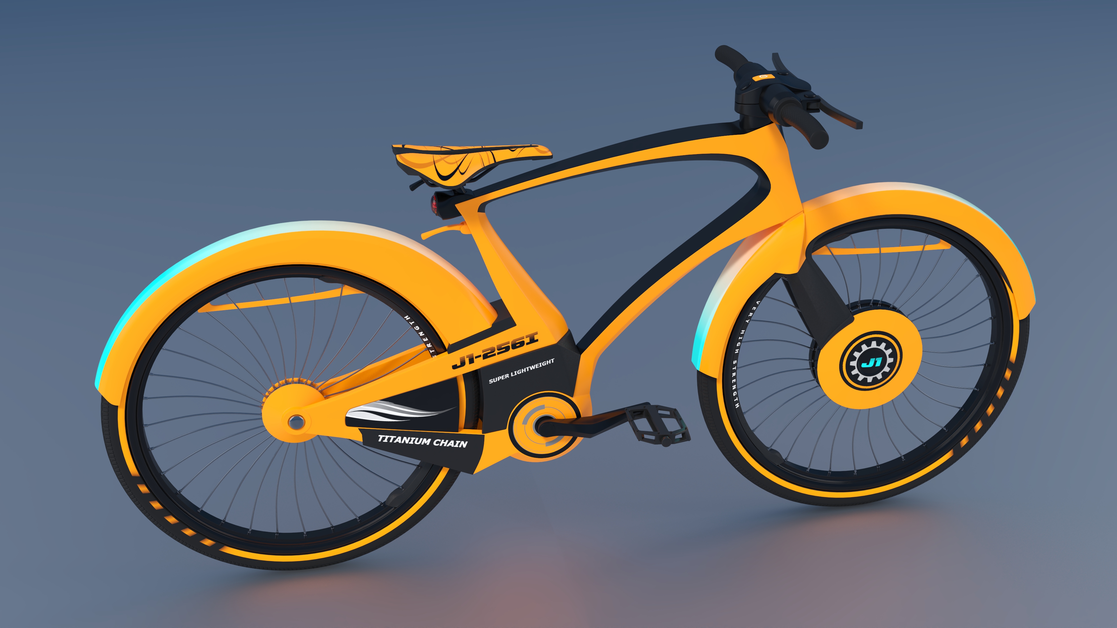 3D Futuristic Urban Bicycle Orange Rigged model