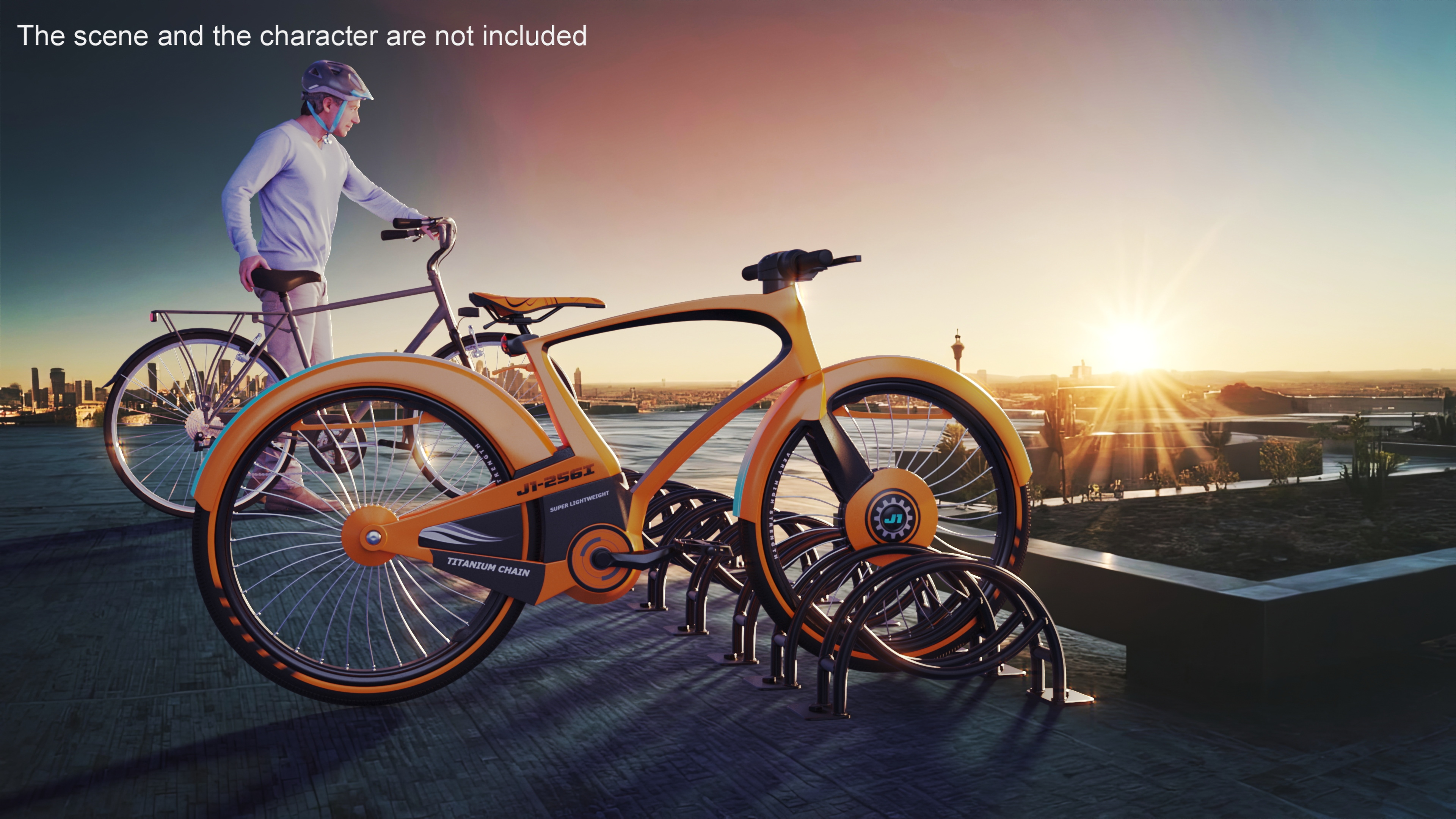 3D Futuristic Urban Bicycle Orange Rigged model
