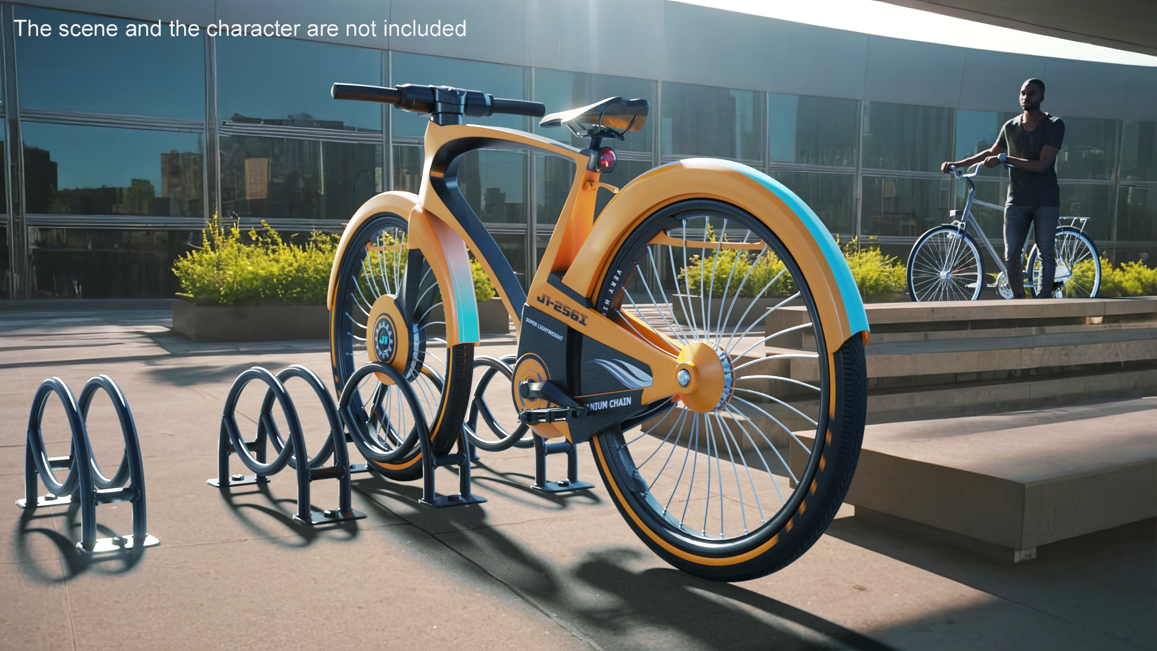 3D Futuristic Urban Bicycle Orange Rigged model