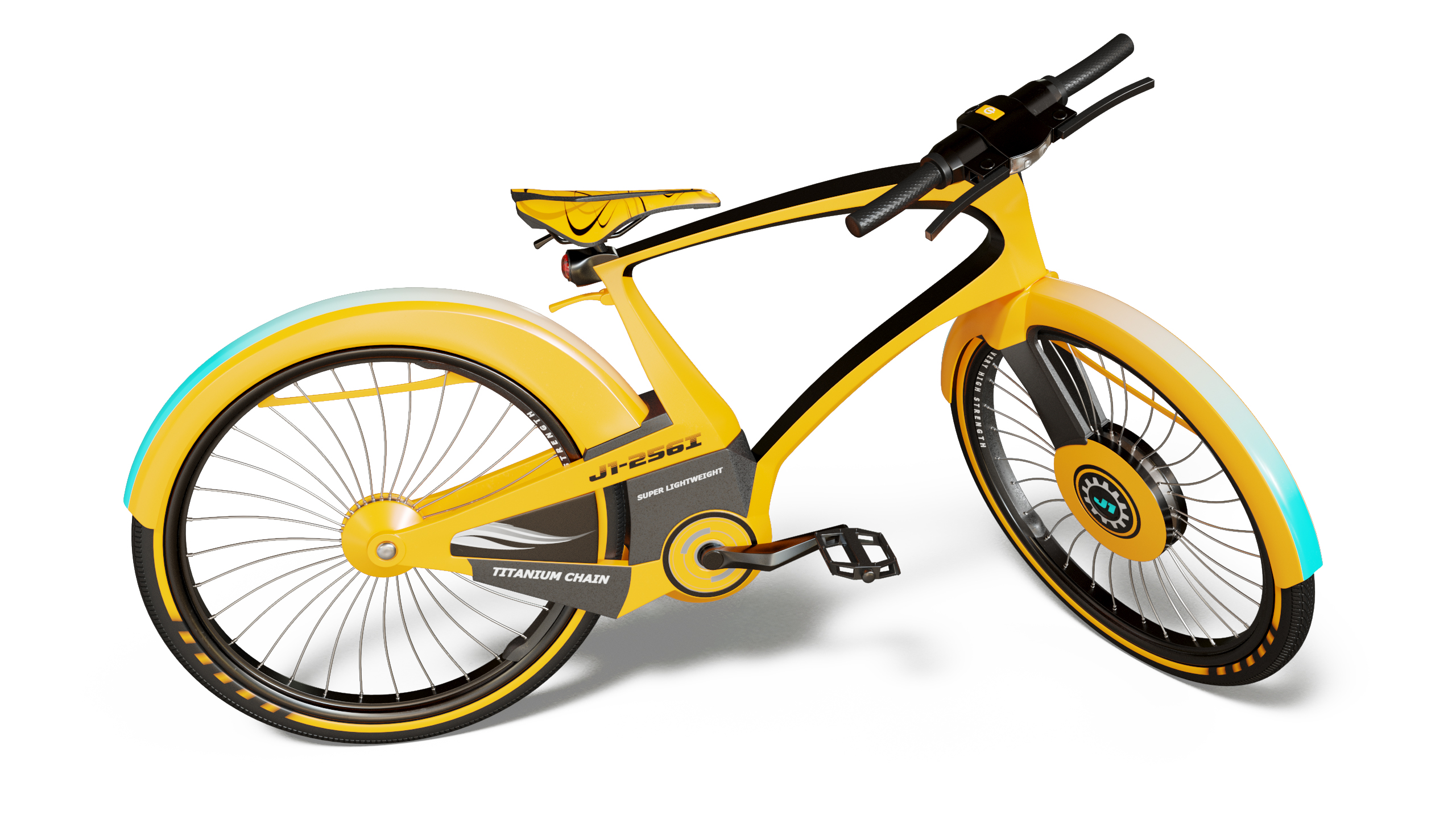 3D Futuristic Urban Bicycle Orange Rigged model