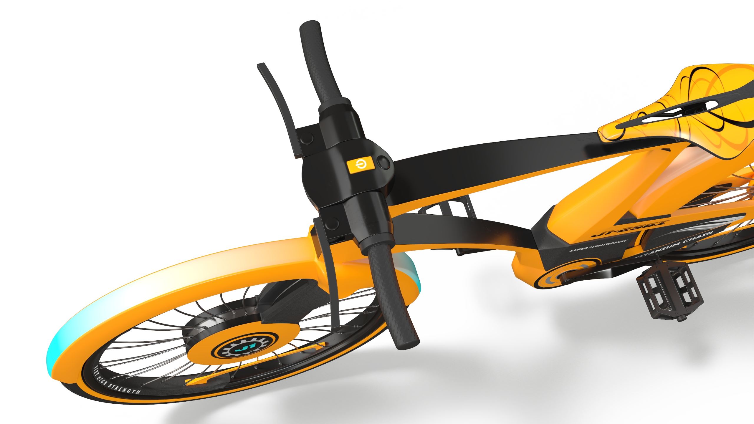 3D Futuristic Urban Bicycle Orange Rigged model