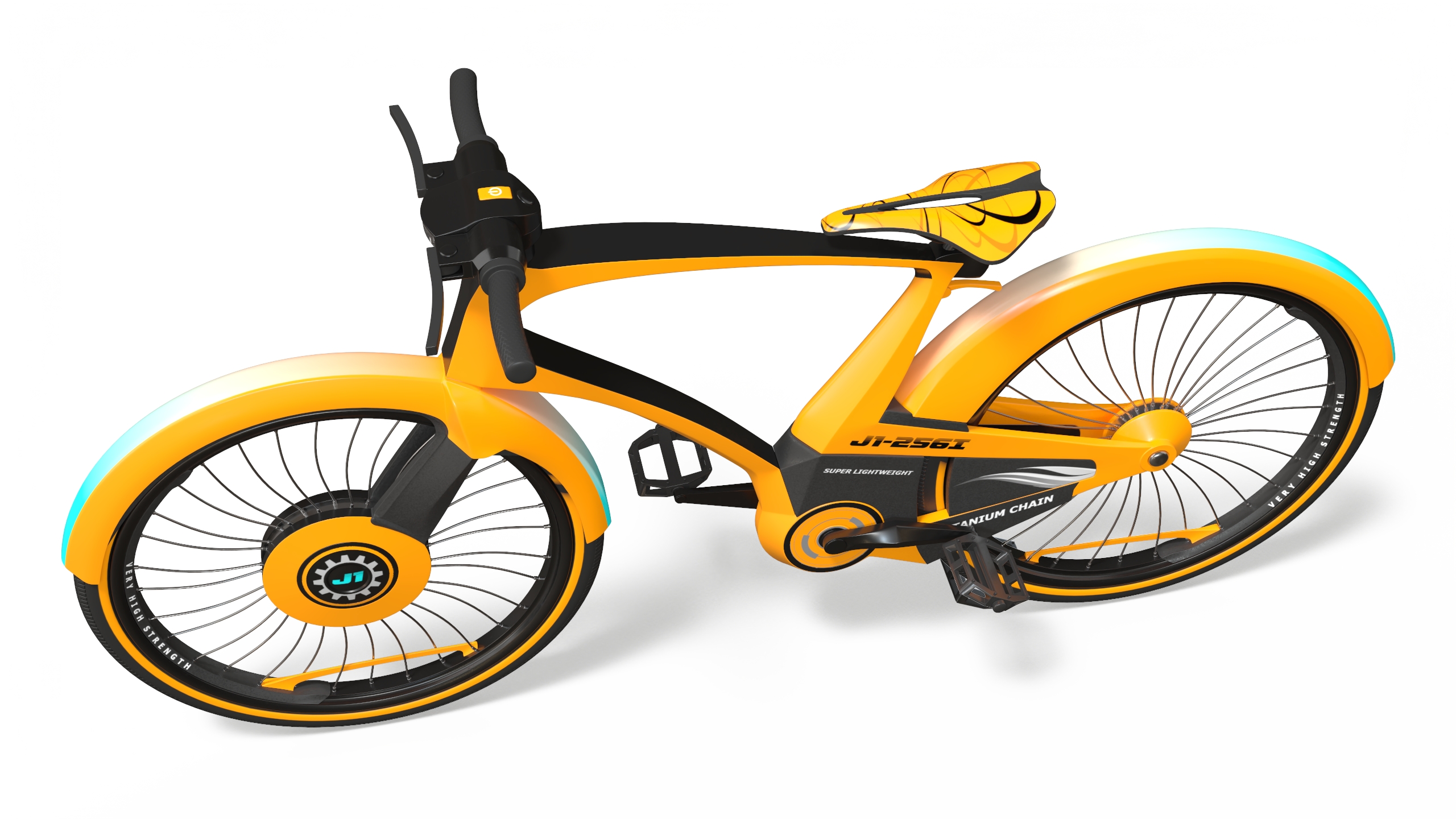3D Futuristic Urban Bicycle Orange Rigged model