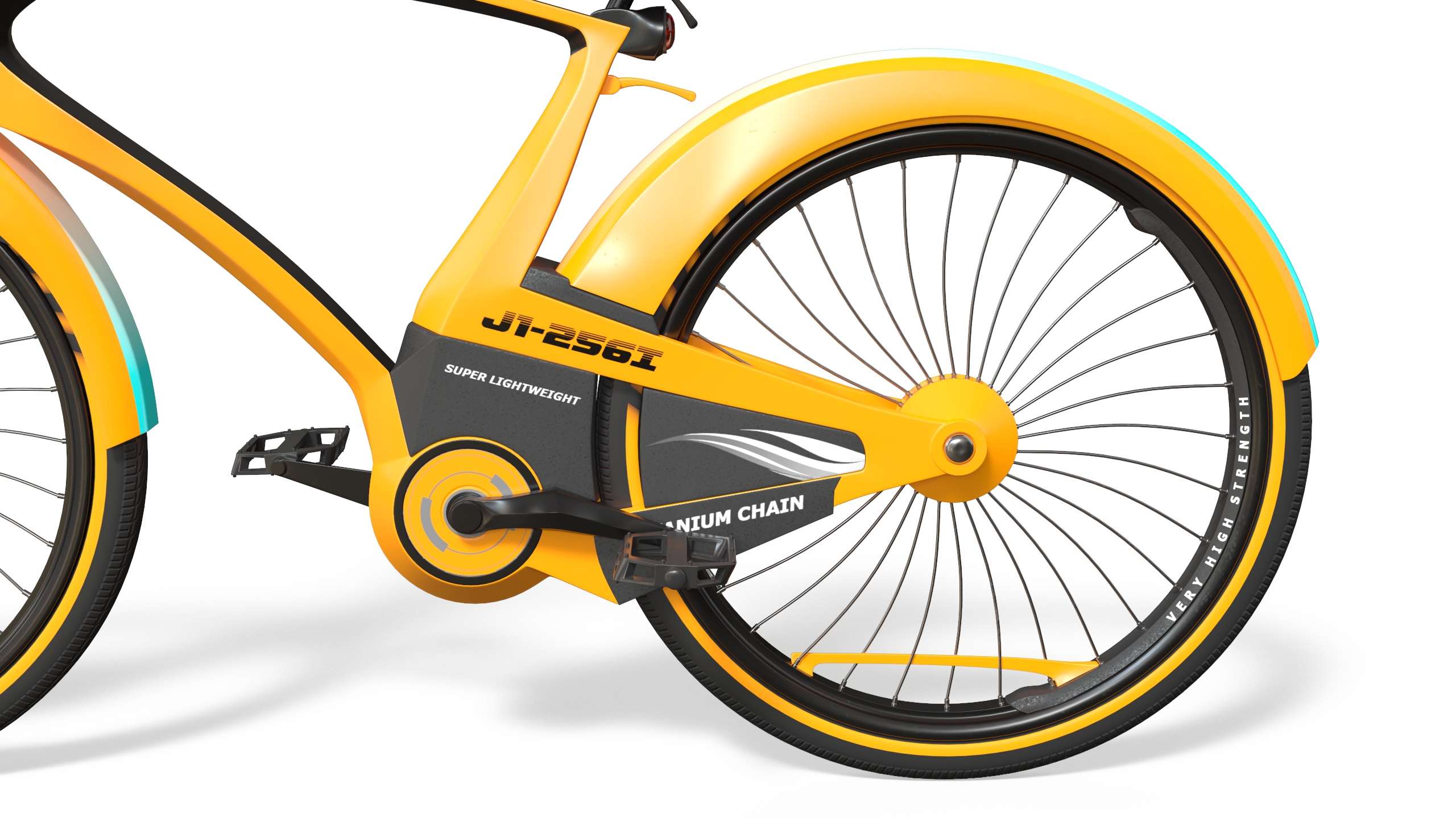 3D Futuristic Urban Bicycle Orange Rigged model