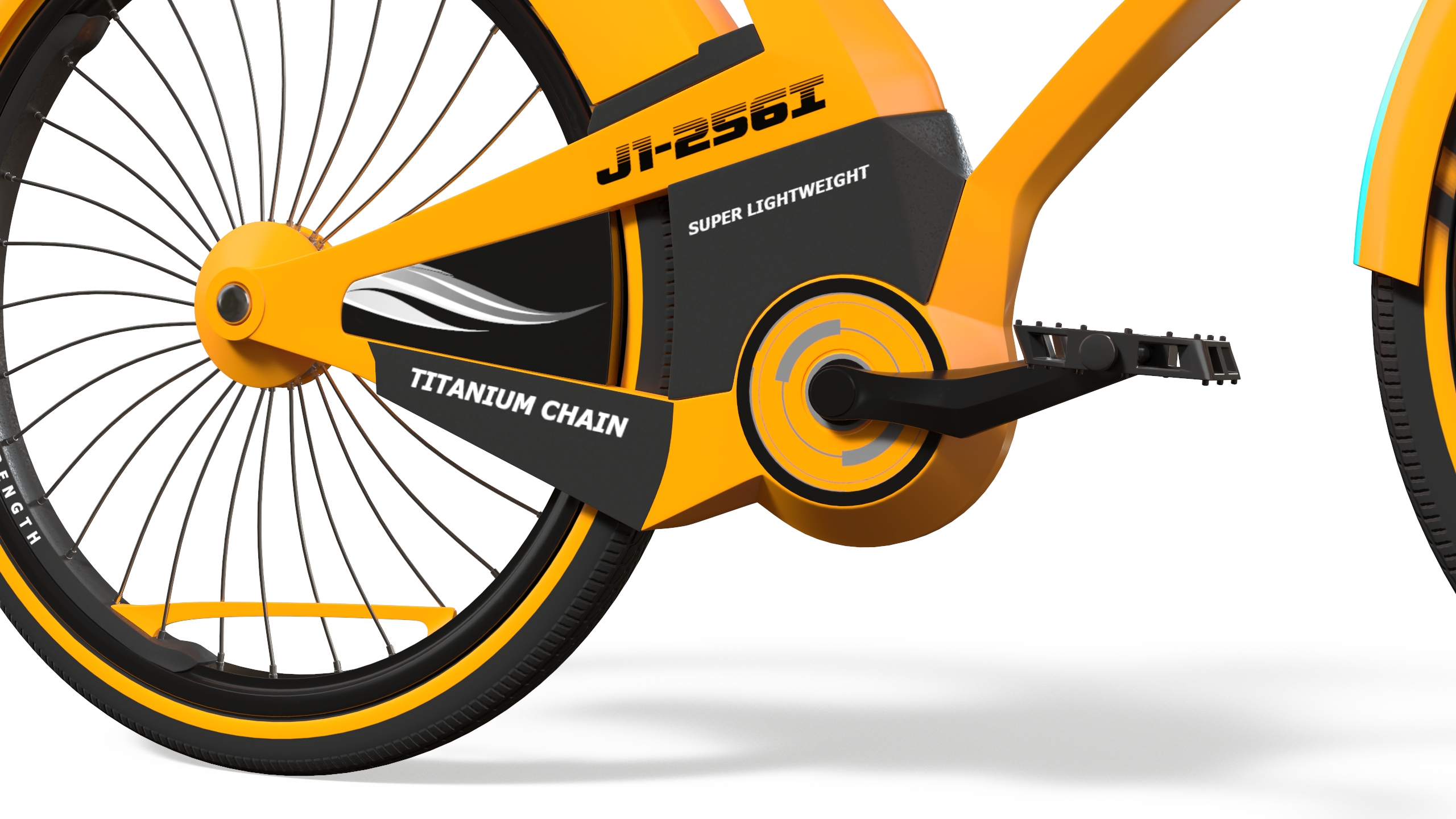3D Futuristic Urban Bicycle Orange Rigged model