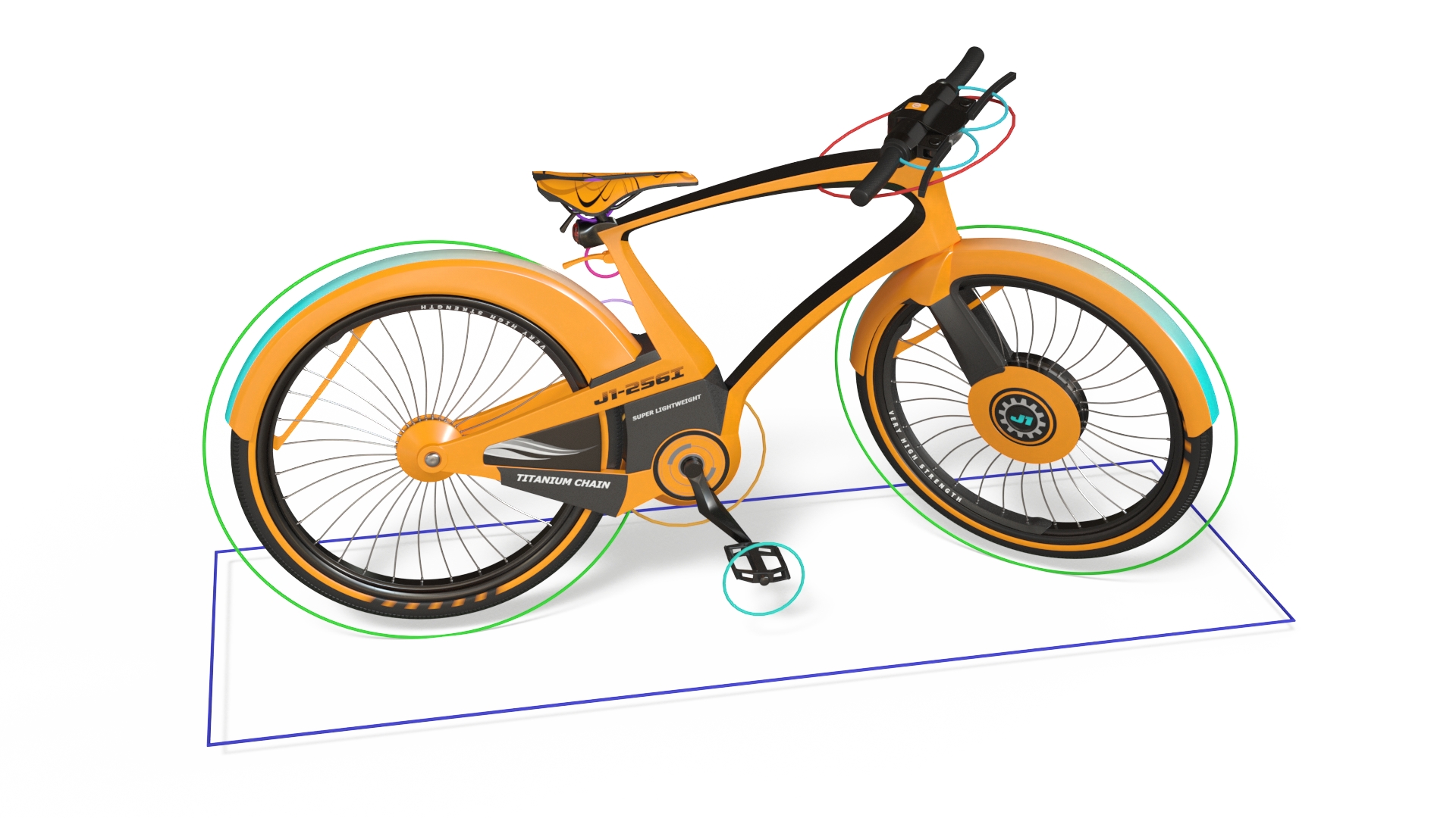 3D Futuristic Urban Bicycle Orange Rigged model