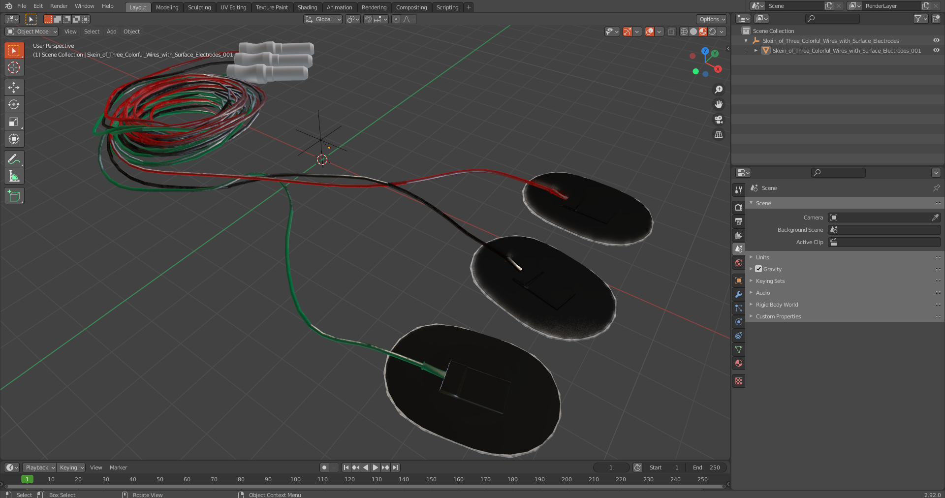3D Skein of Three Colorful Wires with Surface Electrodes model
