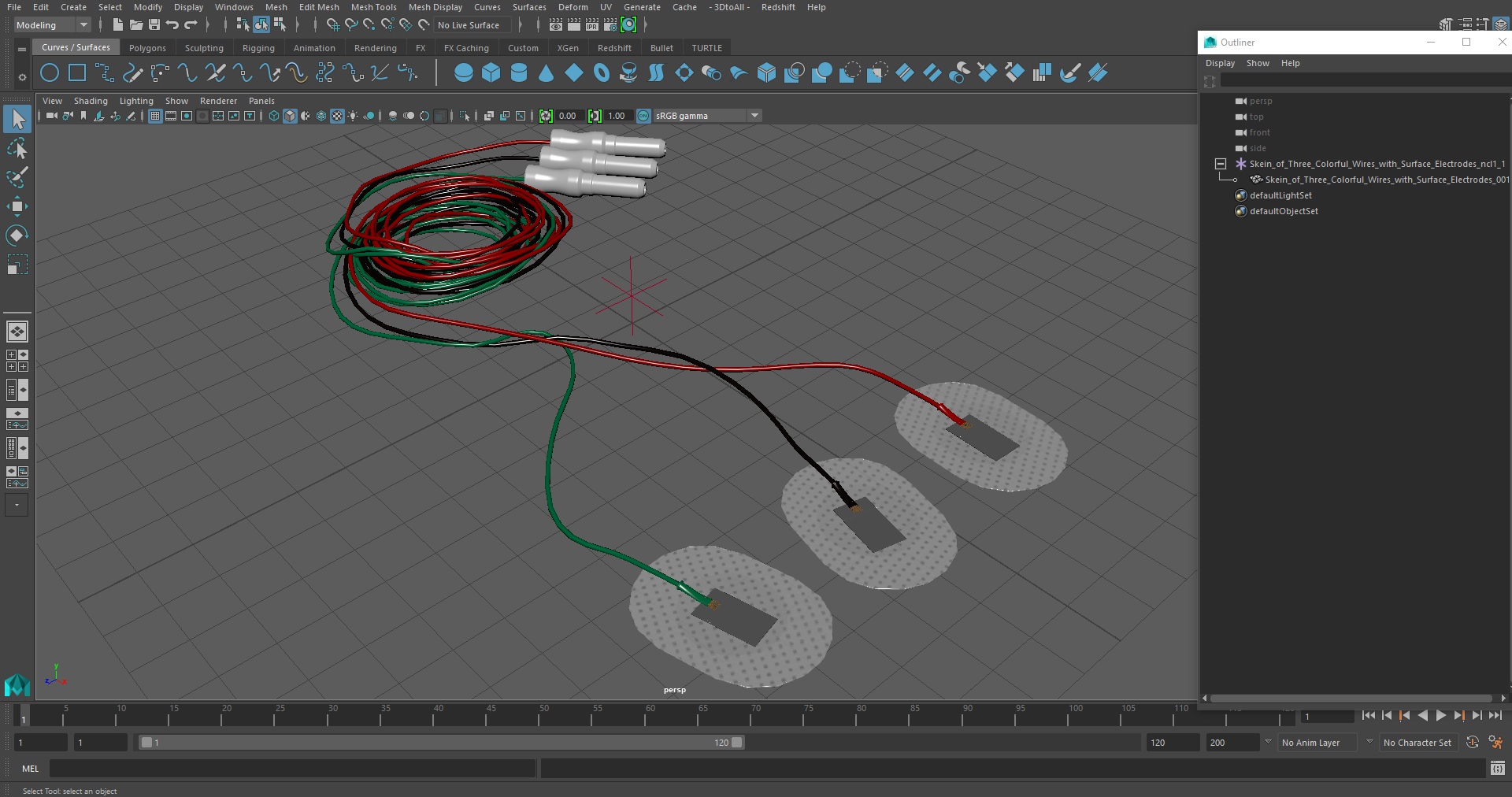 3D Skein of Three Colorful Wires with Surface Electrodes model