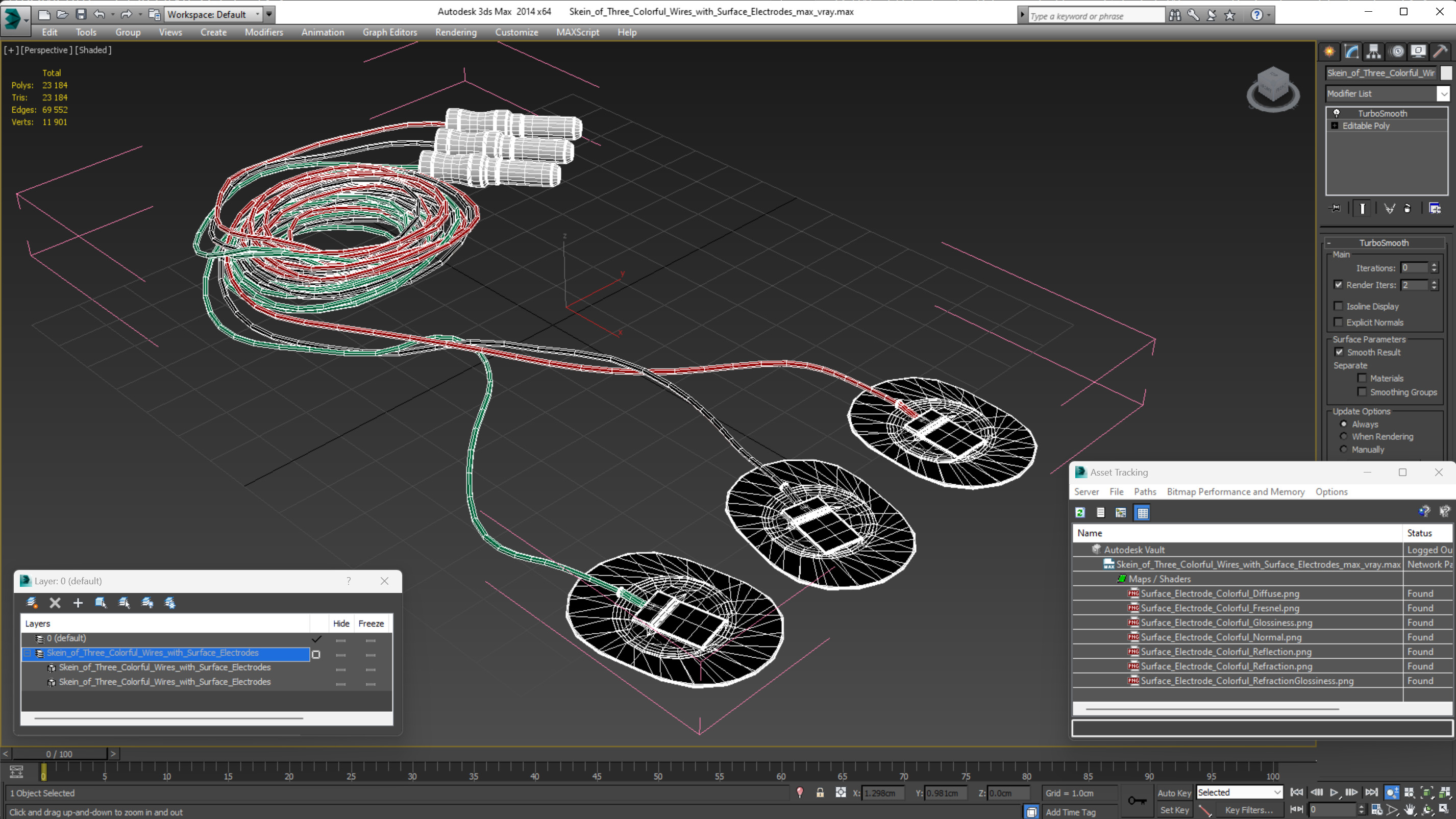 3D Skein of Three Colorful Wires with Surface Electrodes model