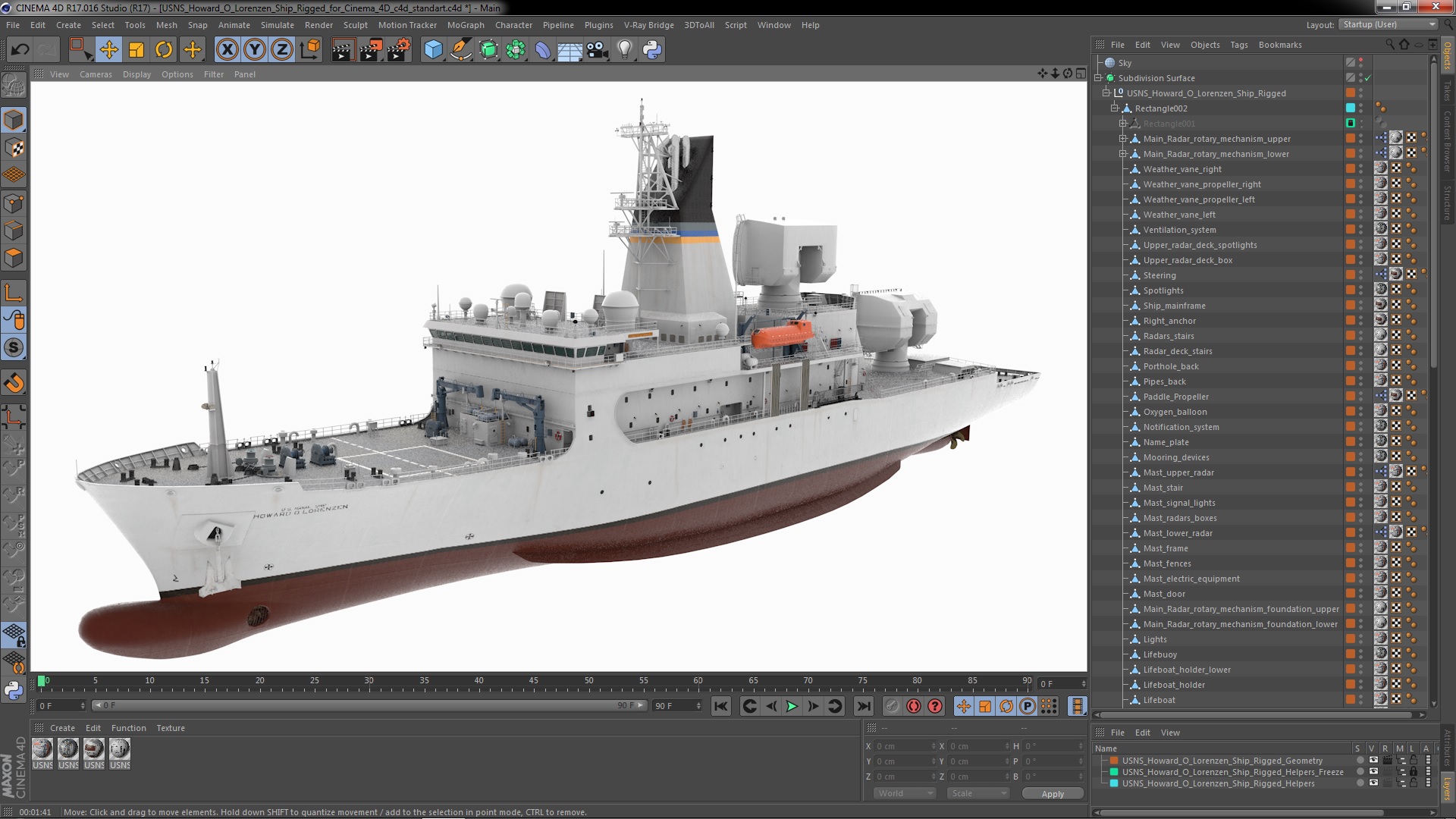3D USNS Howard O Lorenzen Ship Rigged for Cinema 4D model