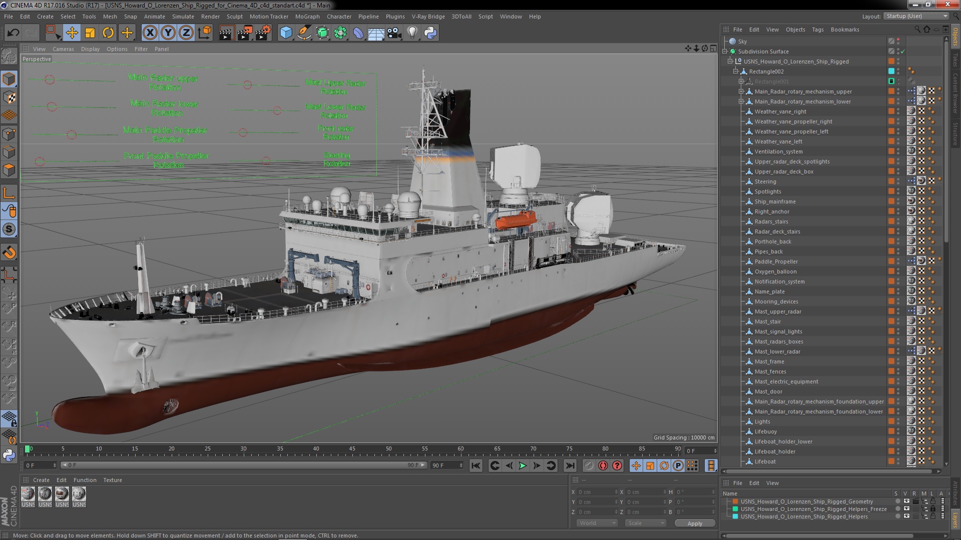3D USNS Howard O Lorenzen Ship Rigged for Cinema 4D model