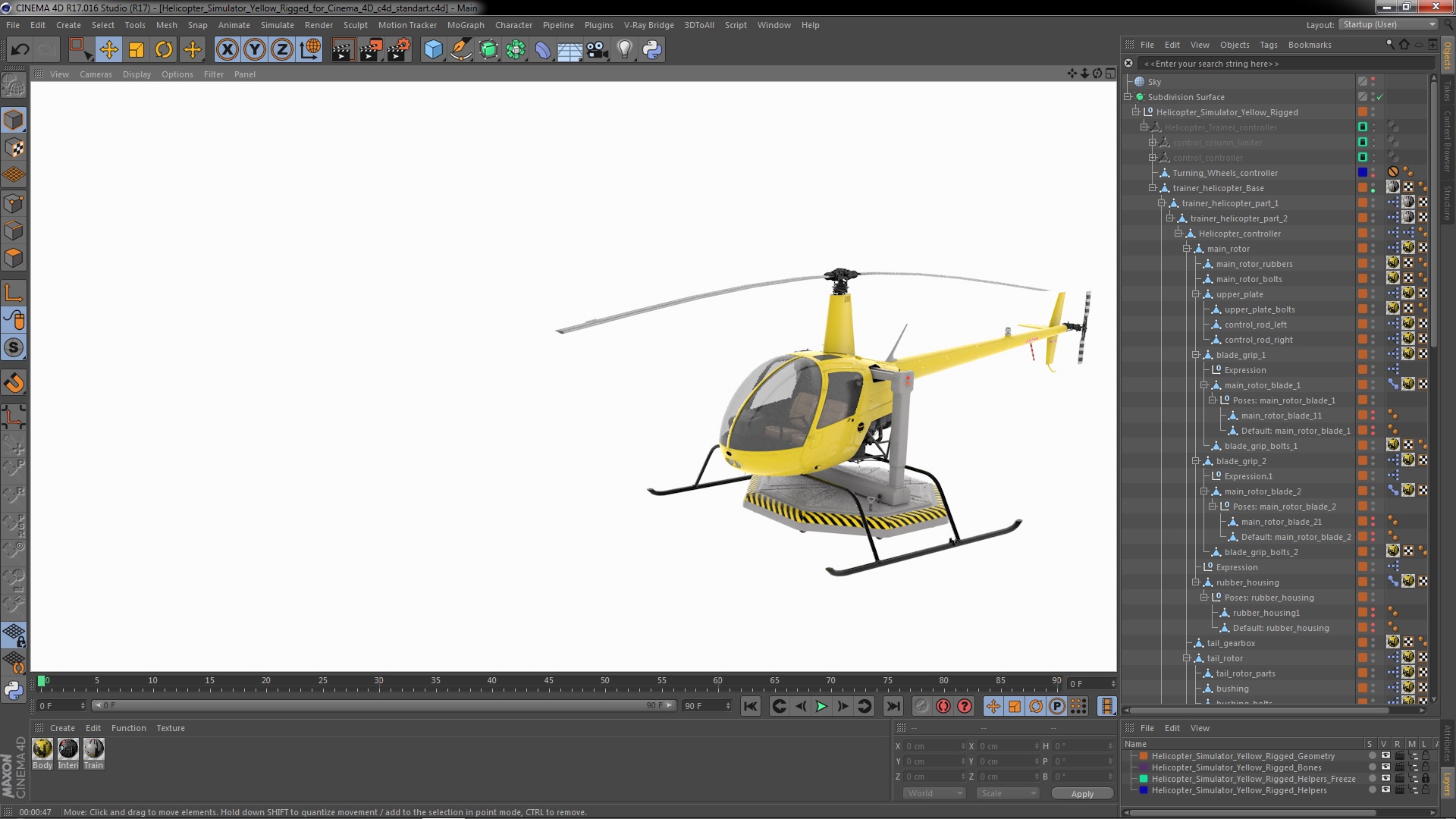3D Helicopter Simulator Yellow Rigged for Cinema 4D model