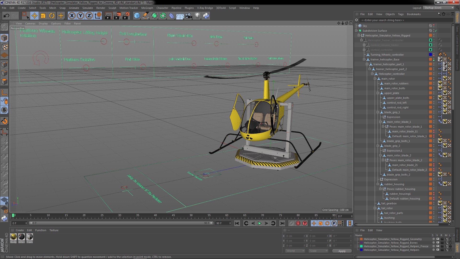 3D Helicopter Simulator Yellow Rigged for Cinema 4D model