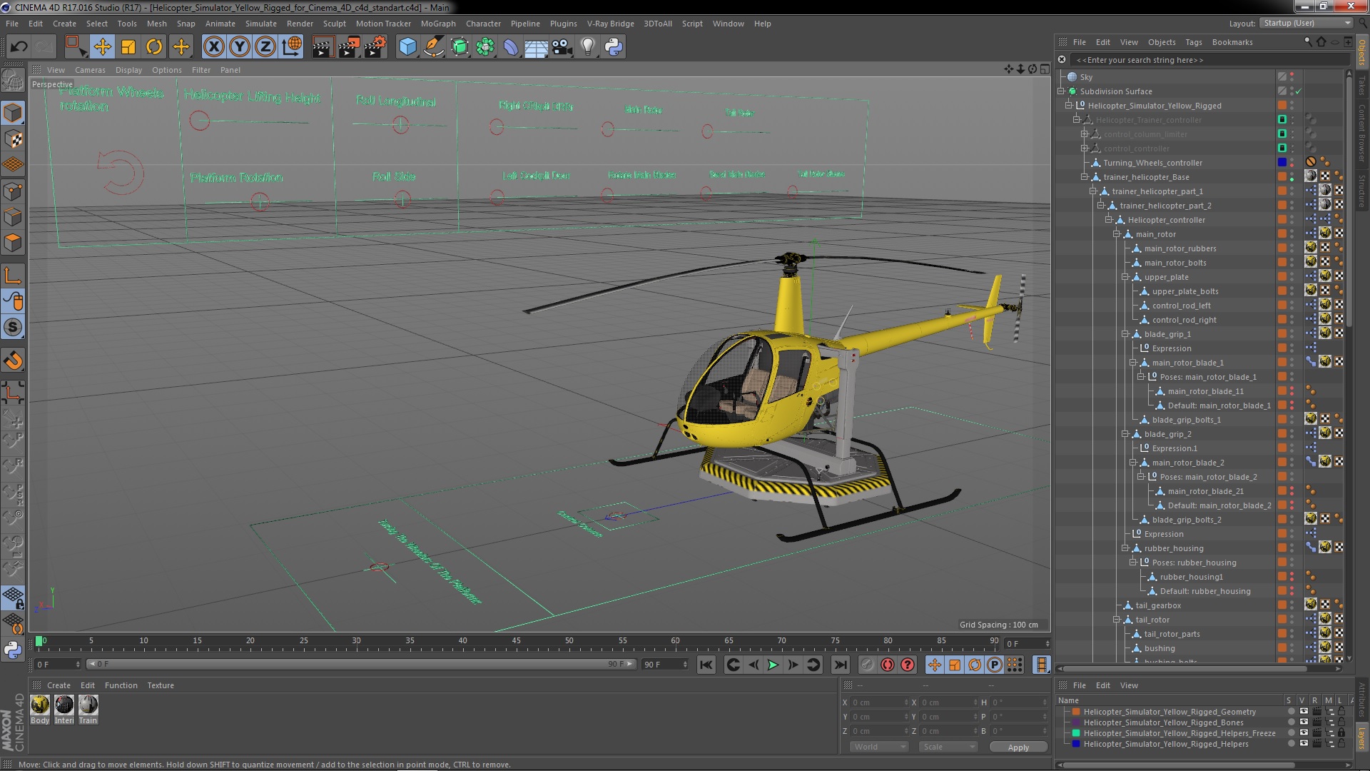 3D Helicopter Simulator Yellow Rigged for Cinema 4D model