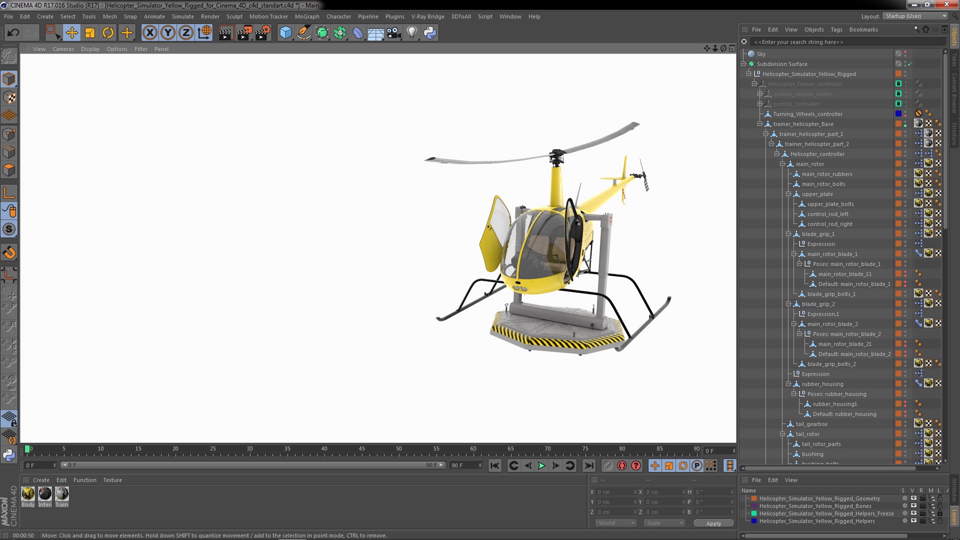 3D Helicopter Simulator Yellow Rigged for Cinema 4D model