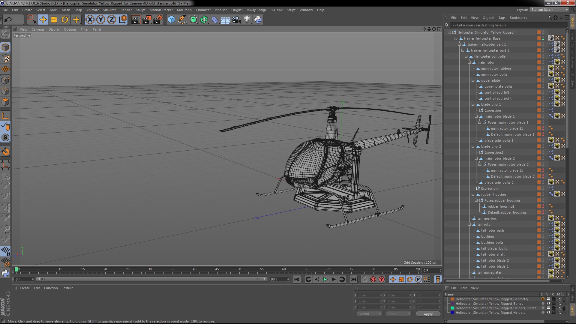 3D Helicopter Simulator Yellow Rigged for Cinema 4D model