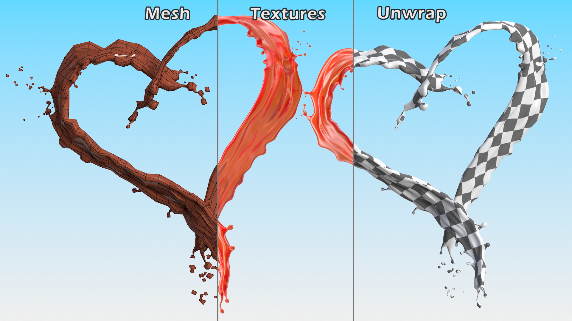 3D model Red Liquid Heart Shaped Splash
