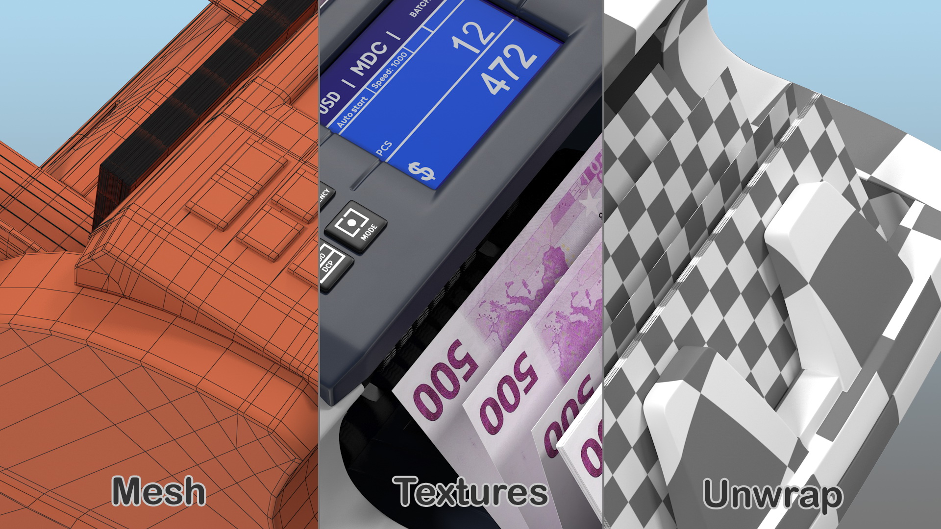 Cash Currency Counter Sorter Bills Euro 3D model